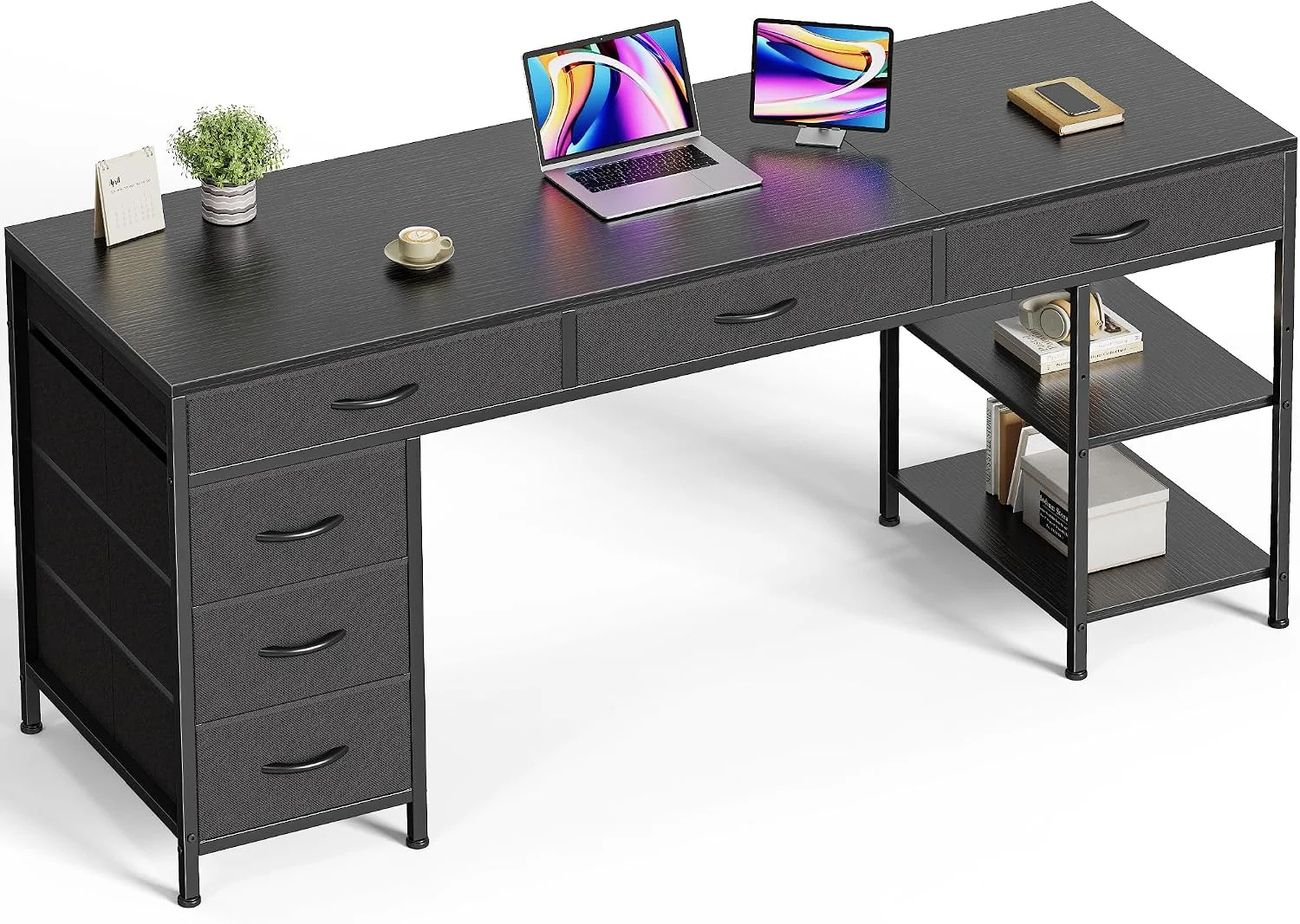 Huuger Computer Desk with 6 Drawers, Office Desk with Shelves, 47inch - Image 10