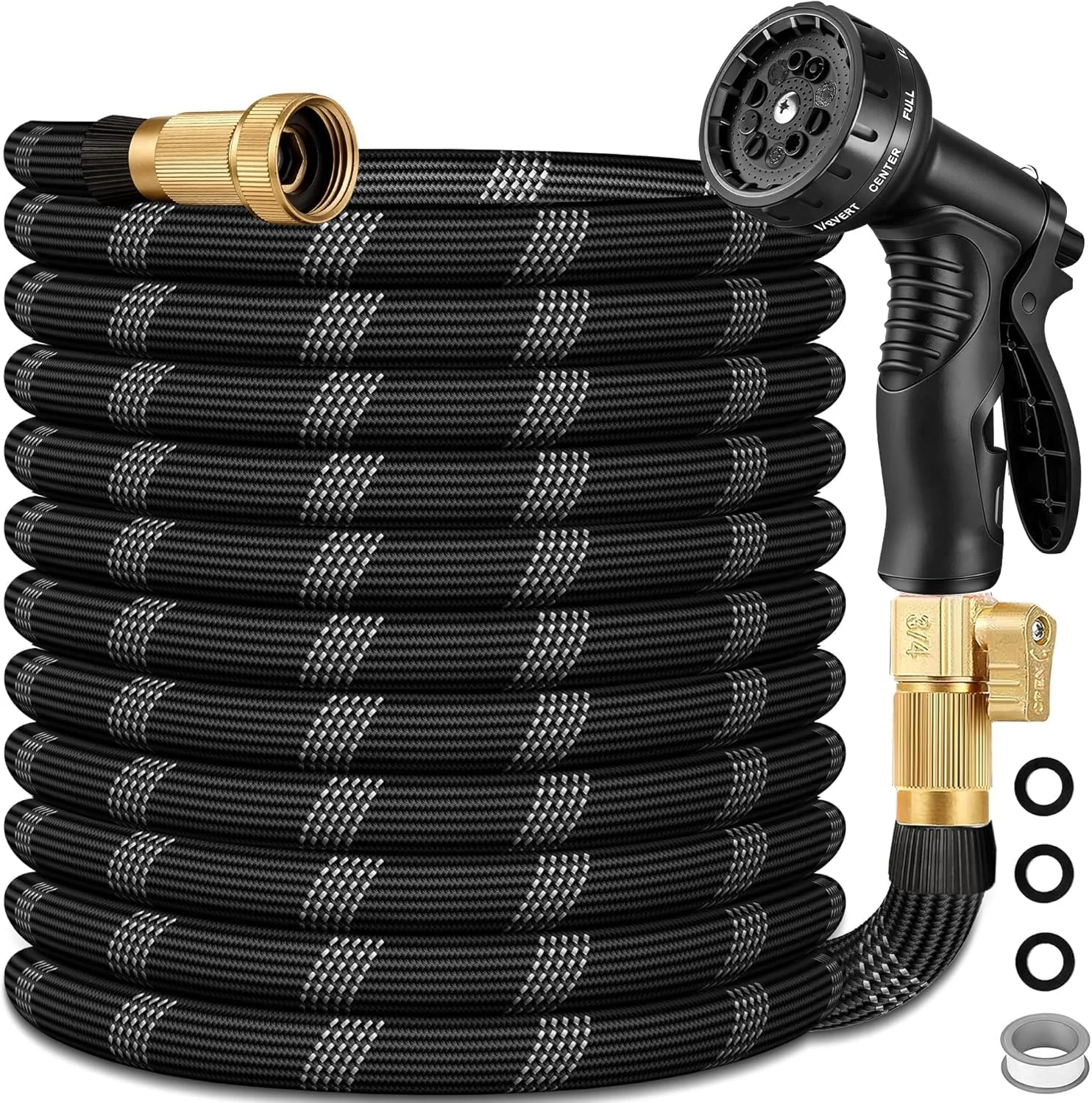 100 FT Non-Expandable Garden Hose, Lightweight Hose with 10 Function Spray Nozzle, 3/4'' Solid Connectors Garden Hose