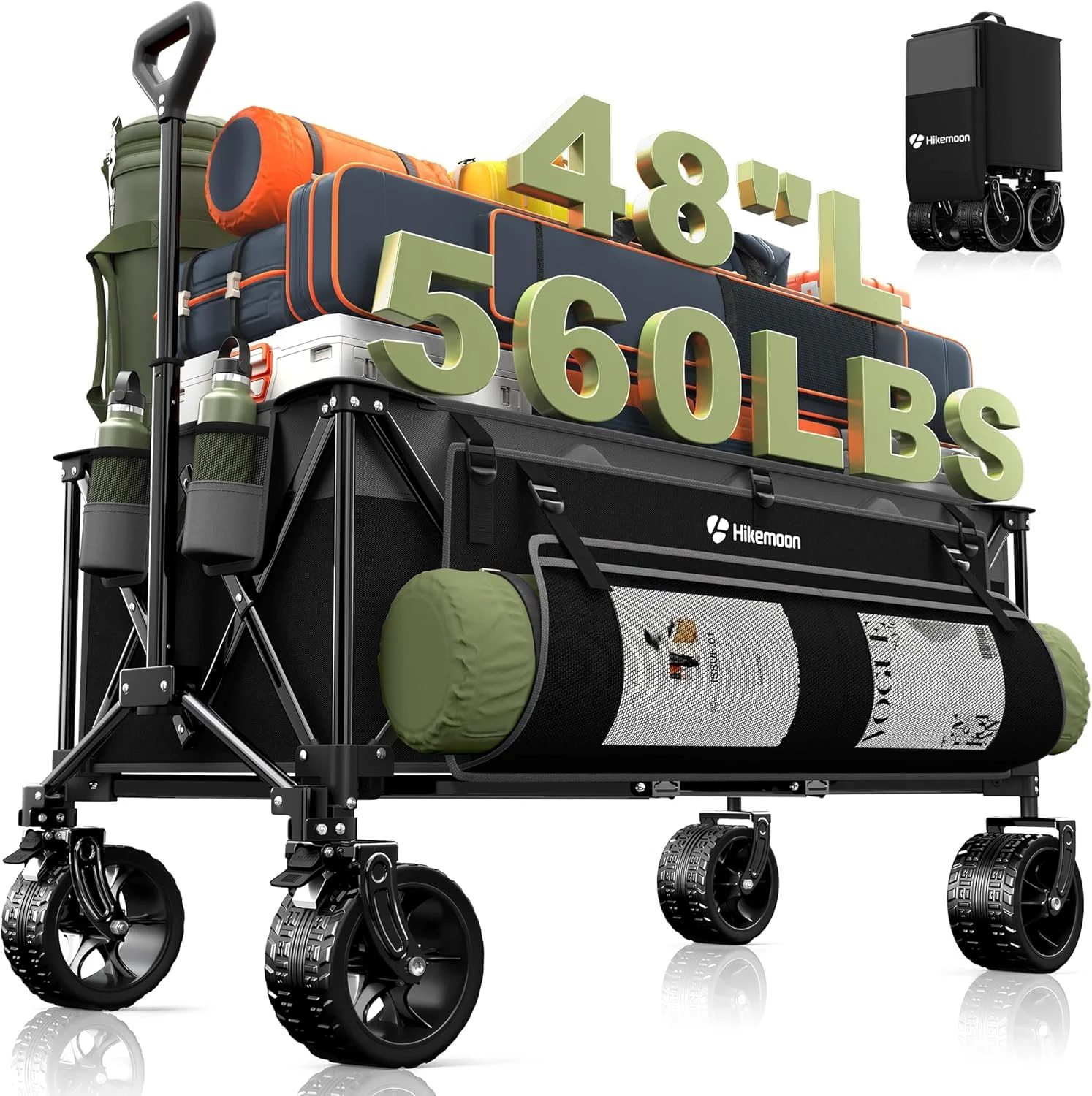 HIKEMOON 48'' Extra Large Collapsible Wagon with Big Wheels, 300L Black, 560LBS Heavy Duty - Image 3