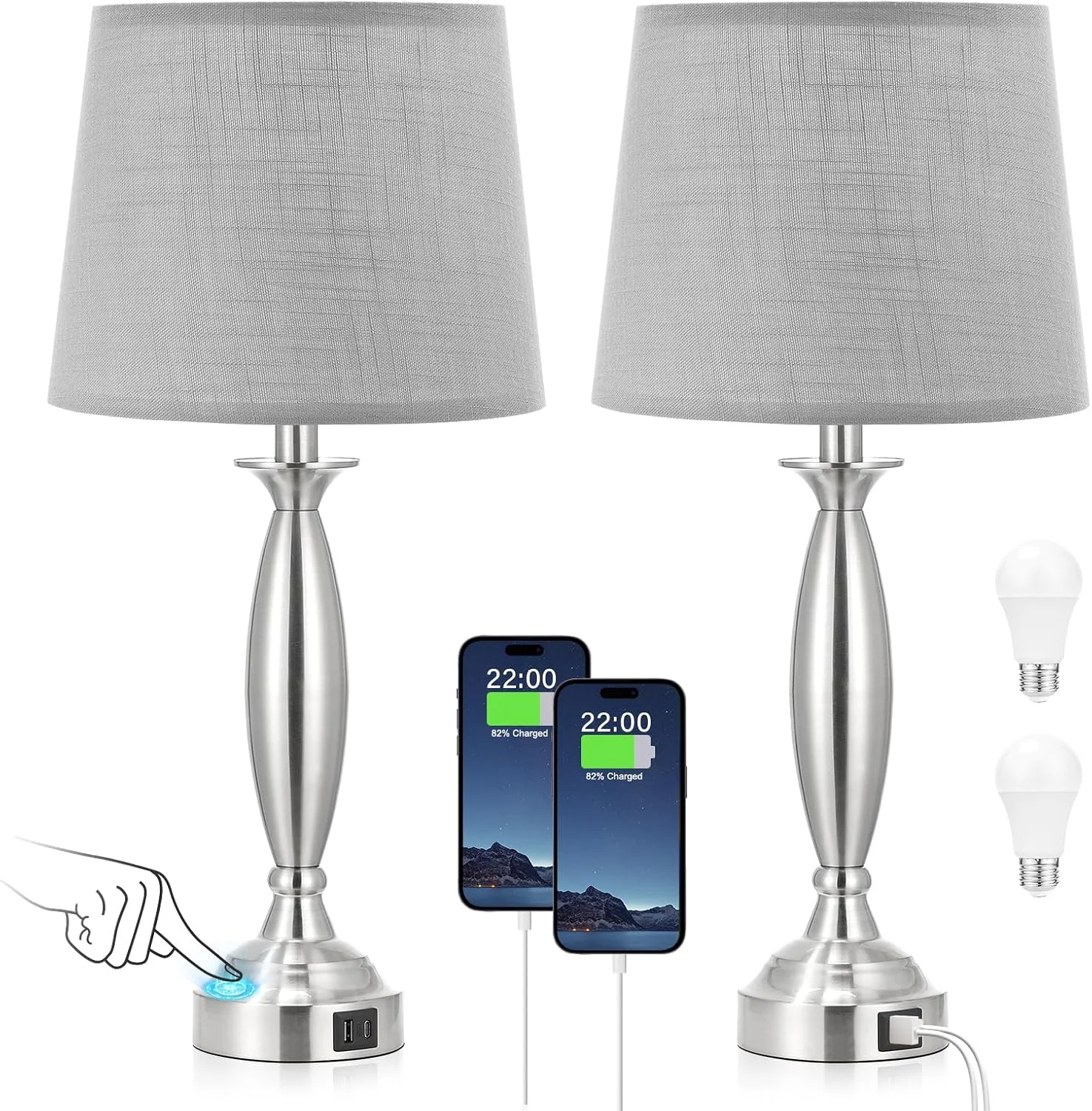 Seealle Touch Bedside Lamps for Nightstand Set of 2, Dimmable, Bulb Included - Image 6