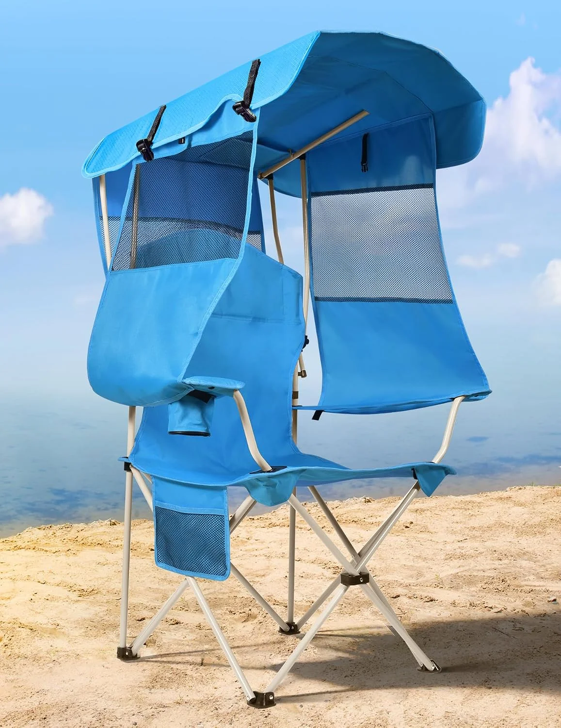 Docusvect Beach Chair with Canopy Shade, Folding Camping Chair with Canopy with Cup Holder, Support 330 LBS - Image 3