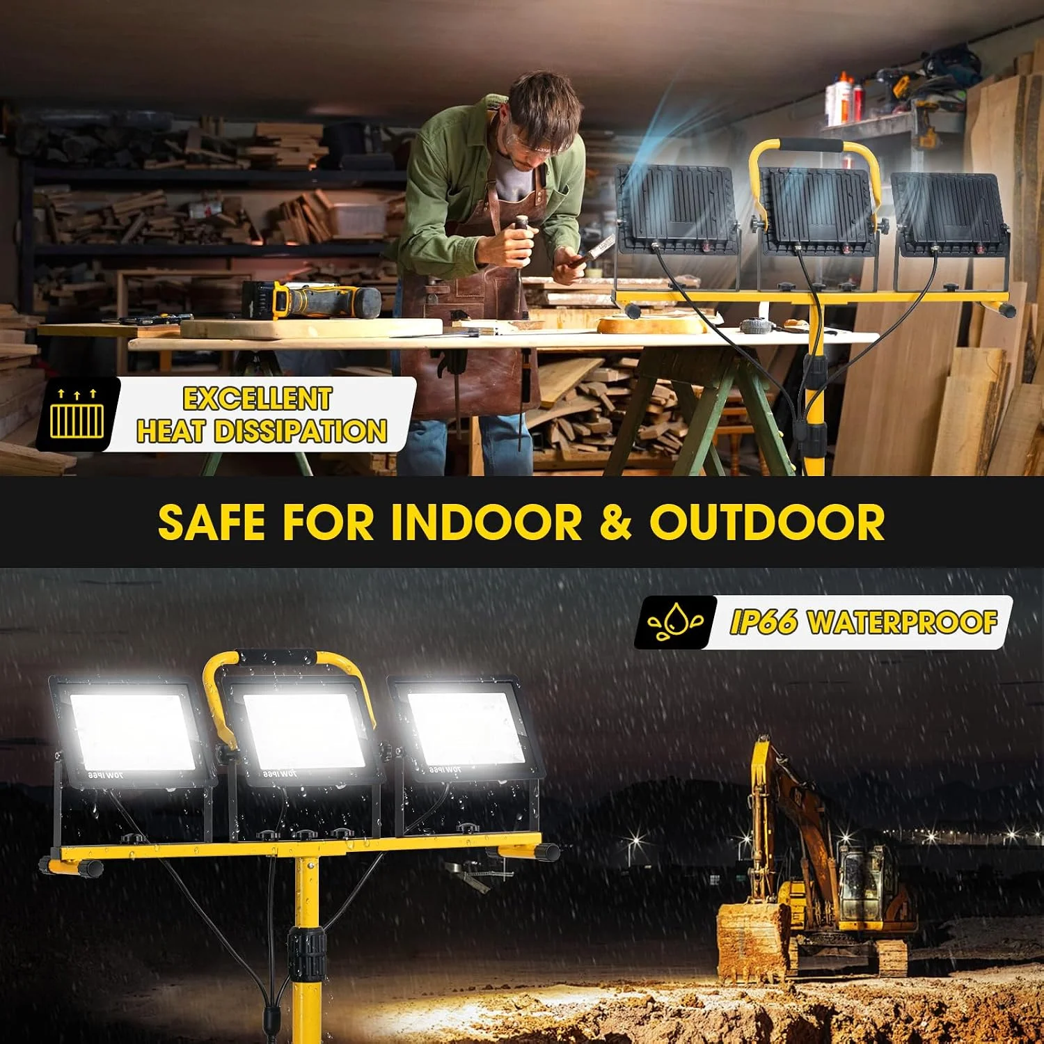 Zetunlo 21000Lumen LED Work Lights with Stand, 3 Head Portable Work Light with 16FT Cord, IP66 Waterproof Tripod - Image 6