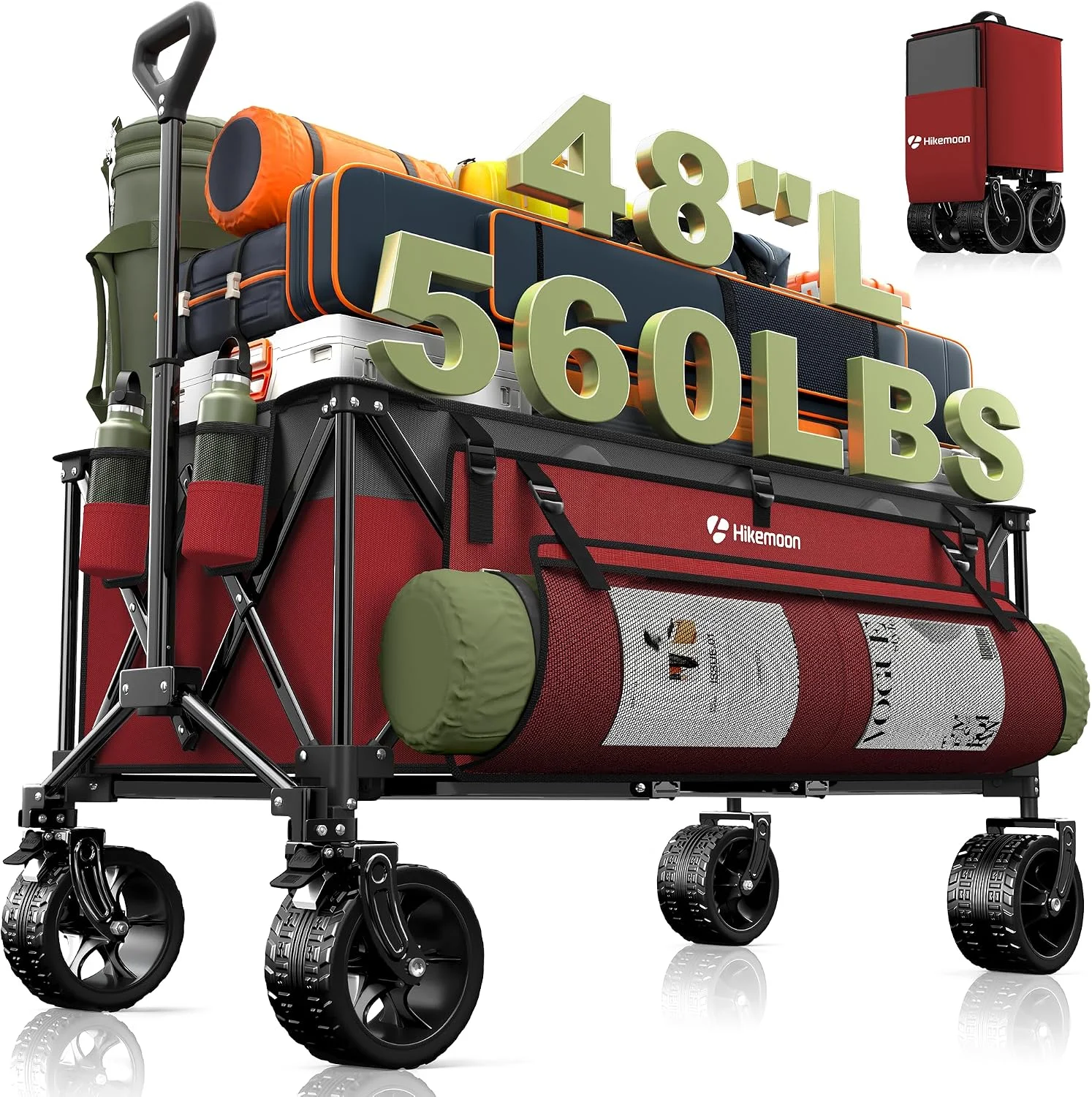 HIKEMOON 48'' Extra Large Collapsible Wagon with Big Wheels, 300L Black, 560LBS Heavy Duty - Image 6