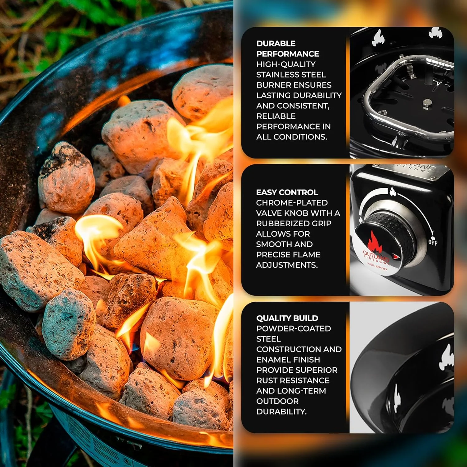 Outland Living Portable Propane Fire Pit, 19-inch, 58, 000 BTU with Fire Pit Cover & Carry Kit, Black 893 Deluxe - Image 5
