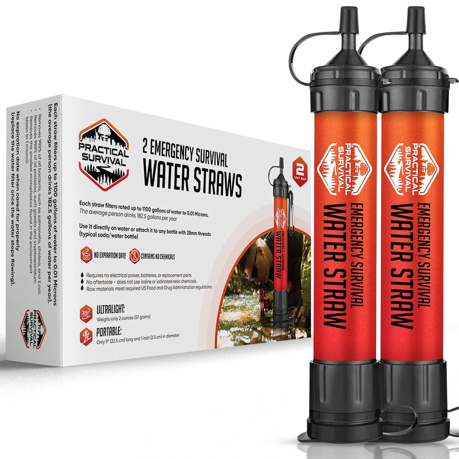 5 High-Capacity Emergency Water Straws, Lightweight, 1800-gallon Filters for Camping
