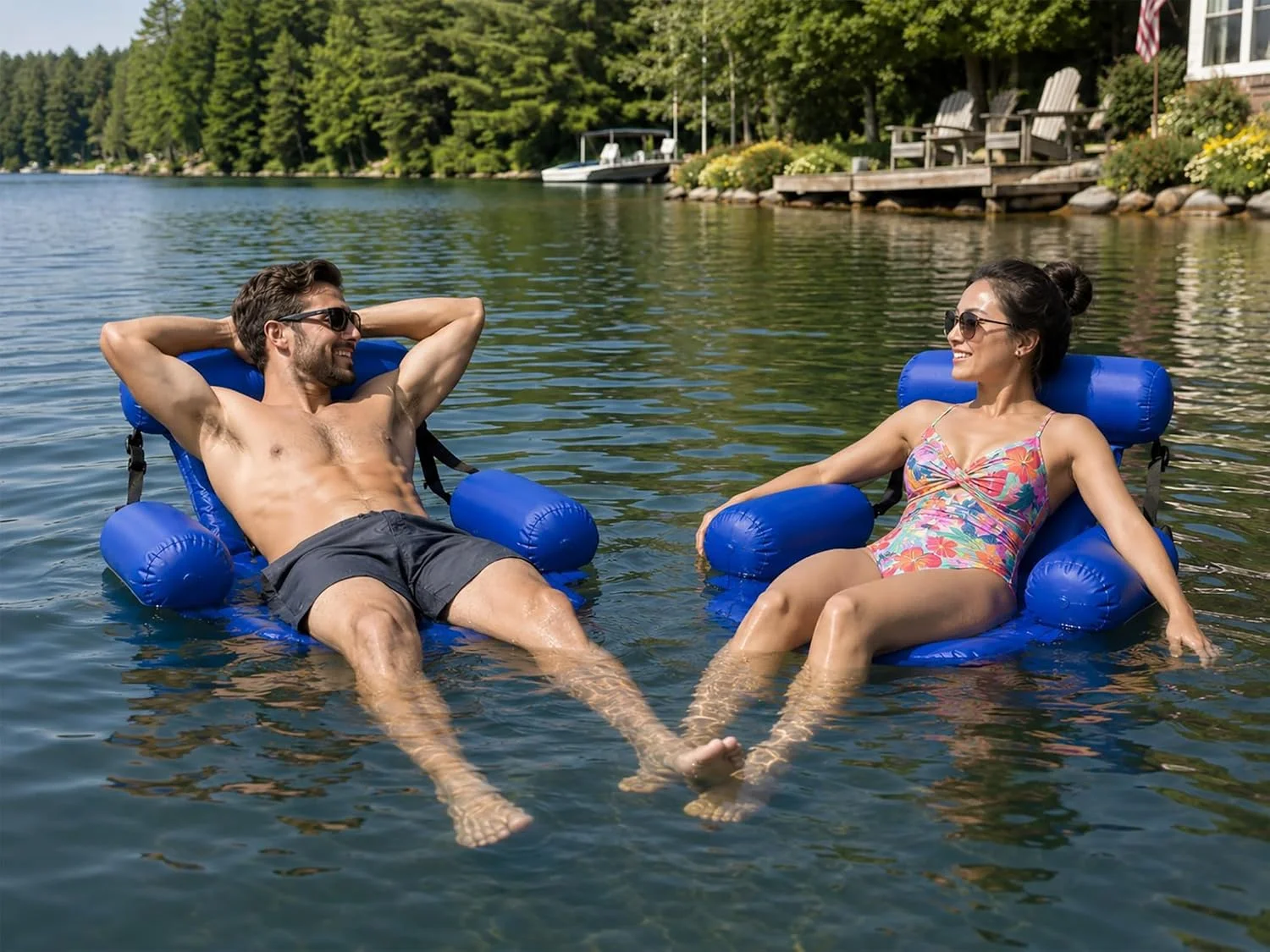 Poolmaster 2-Pack Water Chair Inflatable Pool Float Lounges for Adults, Adjustable Reclining Water Chairs for Pool - Image 2