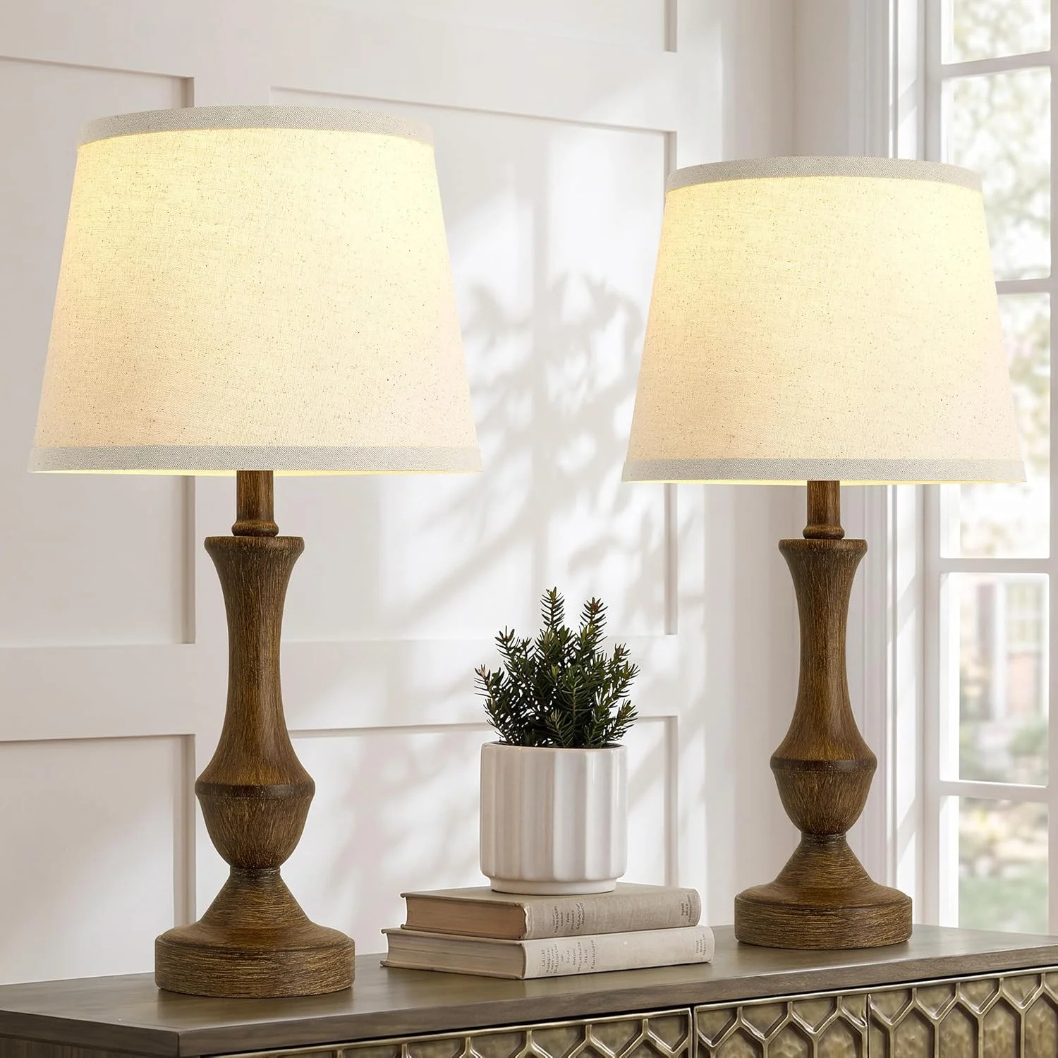 Luvkczc Table Lamp Set of 2, 19 Farmhouse Vintage Bedside Lamps for Living Room & Bedroom - Image 4