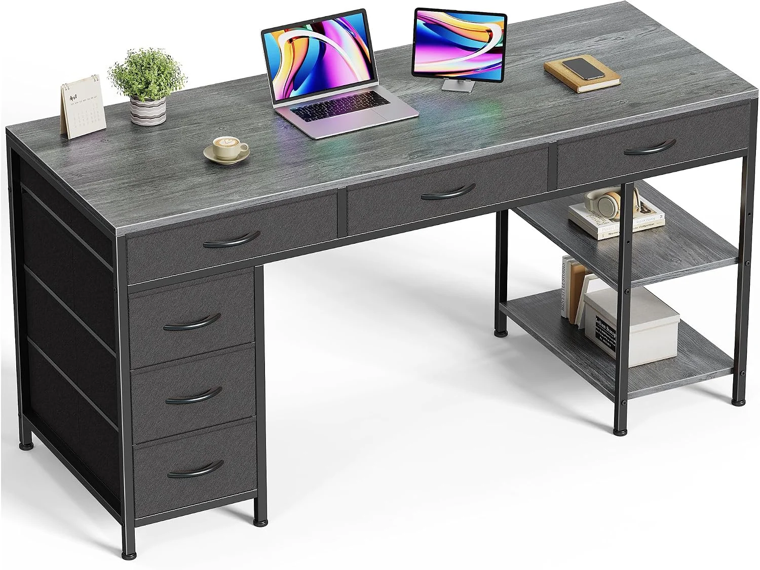 Huuger Computer Desk with 6 Drawers, Office Desk with Shelves, 47inch - Image 3