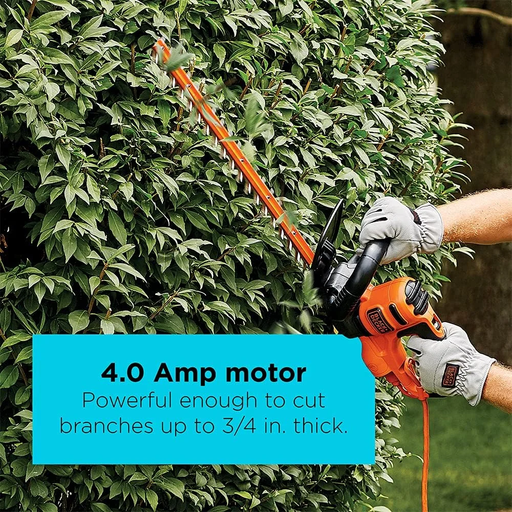 BLACK+DECKER 22 Electric Hedge Trimmer, Lightweight 4.0 Amp Corded Dual Action Shrub Trimmer, High Output Low Vibration - Image 4