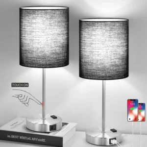 Alternative view of Set of 2 Touch Control Table Lamps with 2 USB & AC Outlet, Dimmable, Bulb Included