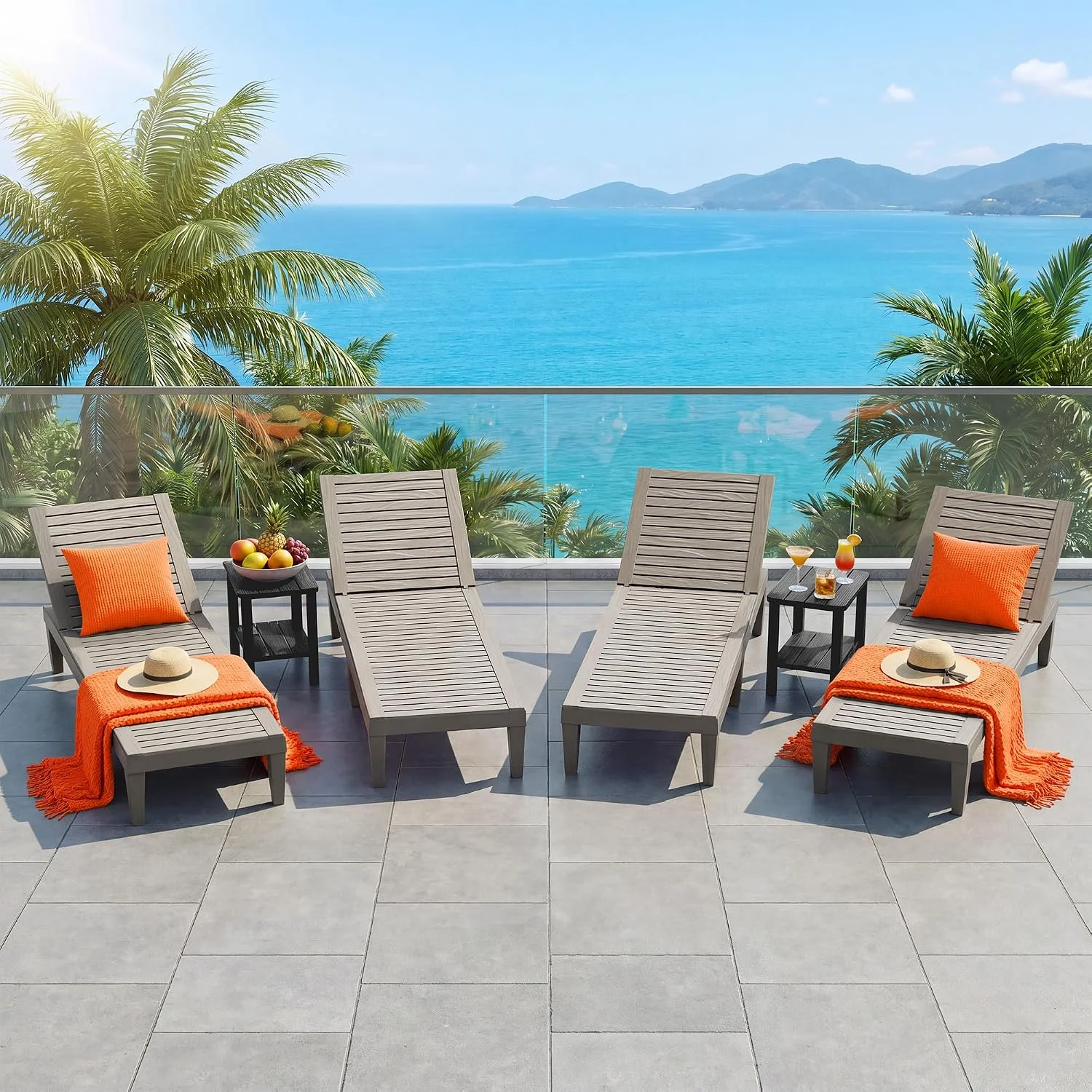 NBYSGO Outdoor Lounge Chairs Set of 2, 5-Position Adjustable Tanning Chairs with Wood Grain - Image 2