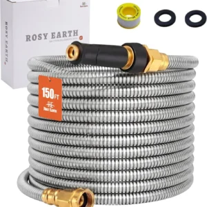 Rosy Earth Stainless Steel Garden Hose 100 FT, Heavy Duty Expandable Water Hose