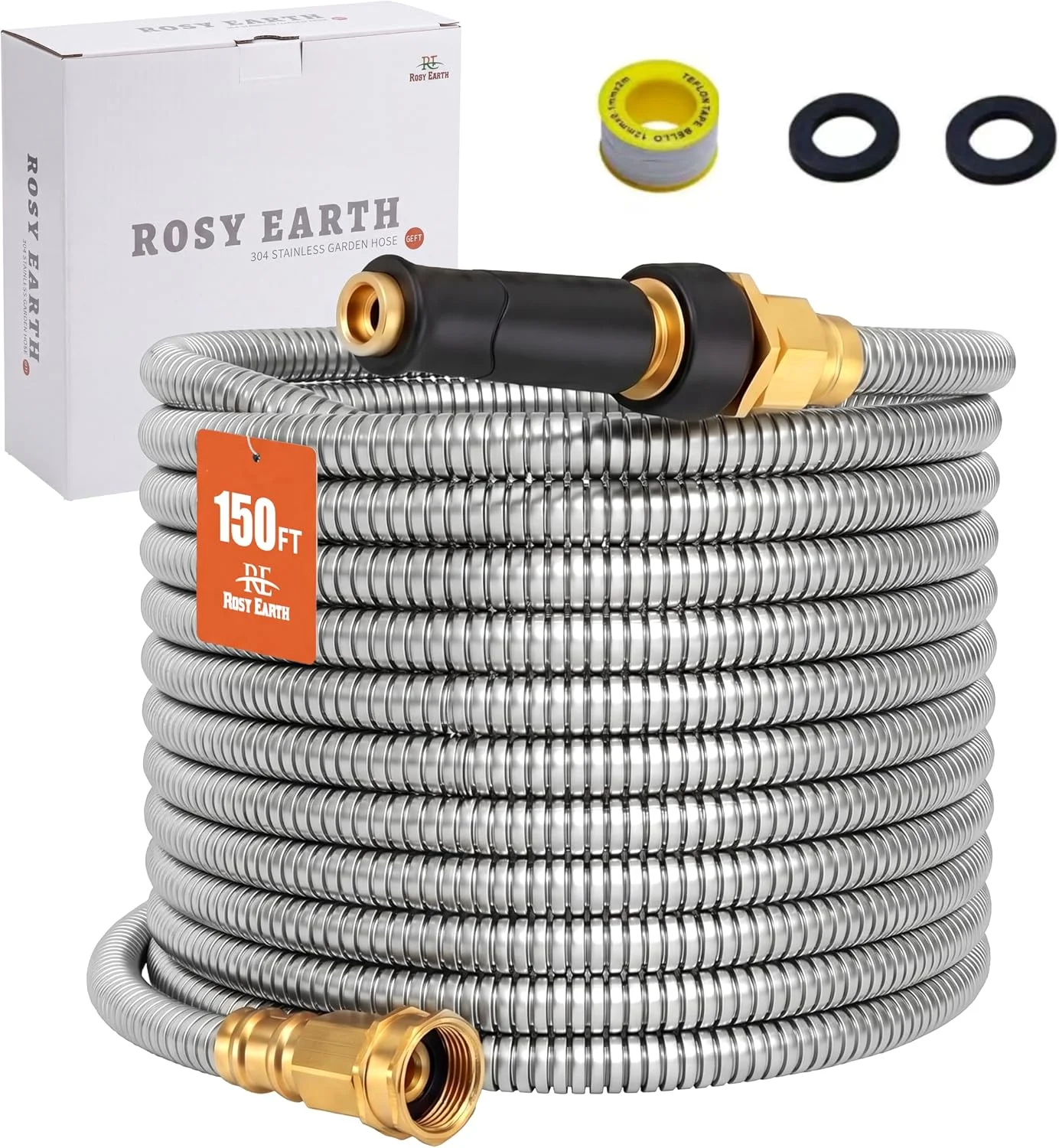 Rosy Earth Stainless Steel Garden Hose 100 FT, Heavy Duty Expandable Water Hose