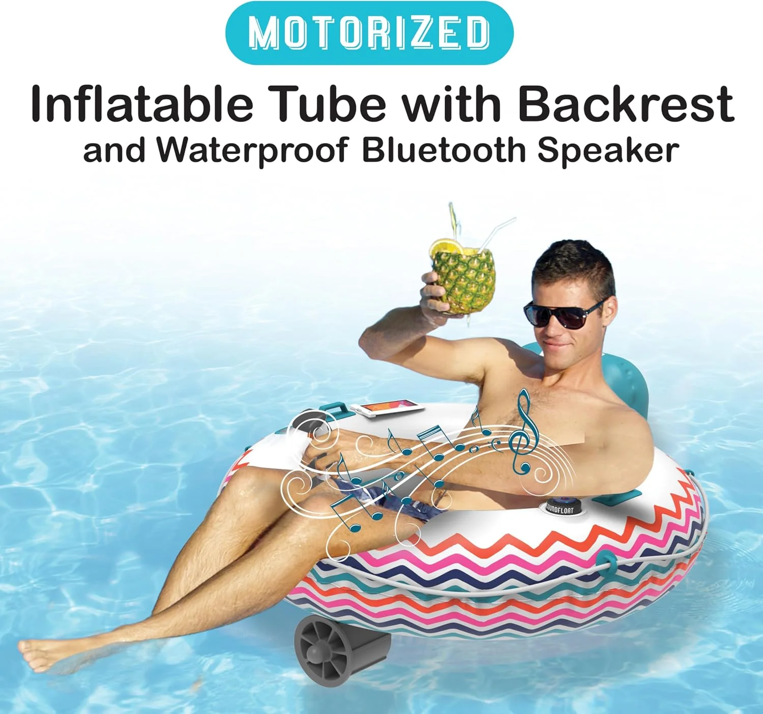 Inspired Living Motorized Inflatable Pool Float Lounger Tube, Bluetooth 5 IPX7 Waterproof Speaker, 66W Motor - Image 8