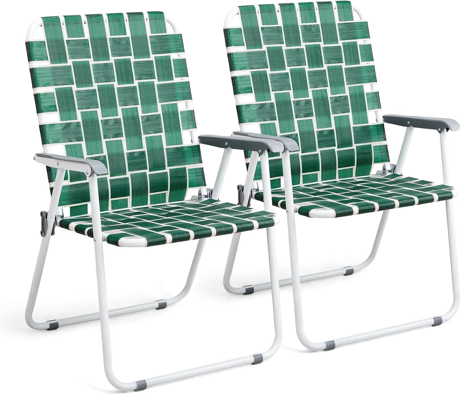 VINGLI Patio Lawn Webbed Folding Chairs Set of 2, Outdoor Beach Portable Lawn Chair Camping Chair Beach Chair for Yard