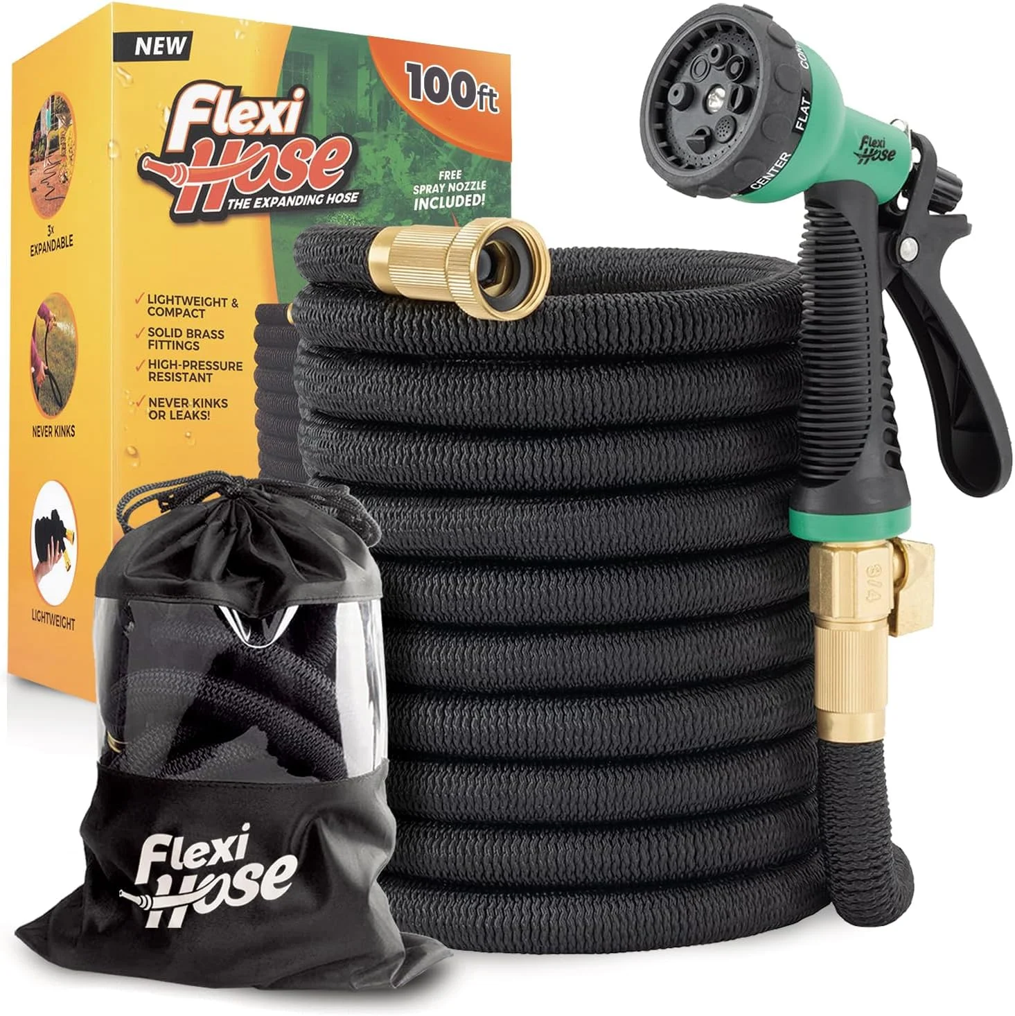 Flexi Hose Plus Expandable Garden Hose with 8 Function Nozzle, 100FT, Lightweight Retractable Garden Hose - Image 4