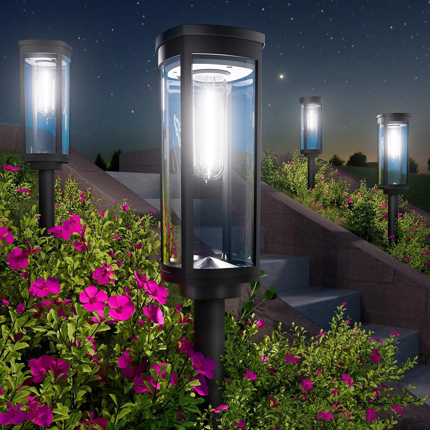 BITPOTT Bright Solar Pathway Lights Outdoor, 8 Pack Solar Powered Garden Lights Waterproof IP65