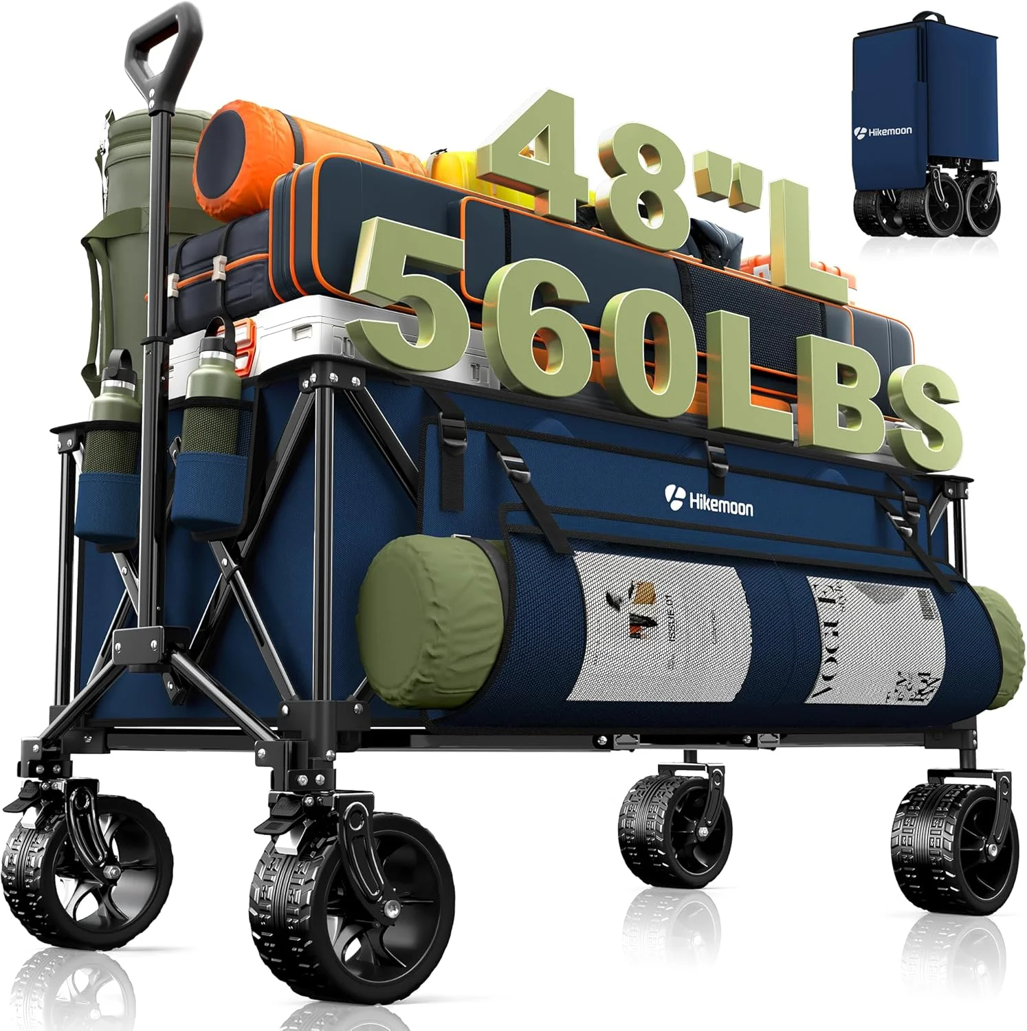 HIKEMOON 48'' Extra Large Collapsible Wagon with Big Wheels, 300L Black, 560LBS Heavy Duty - Image 10