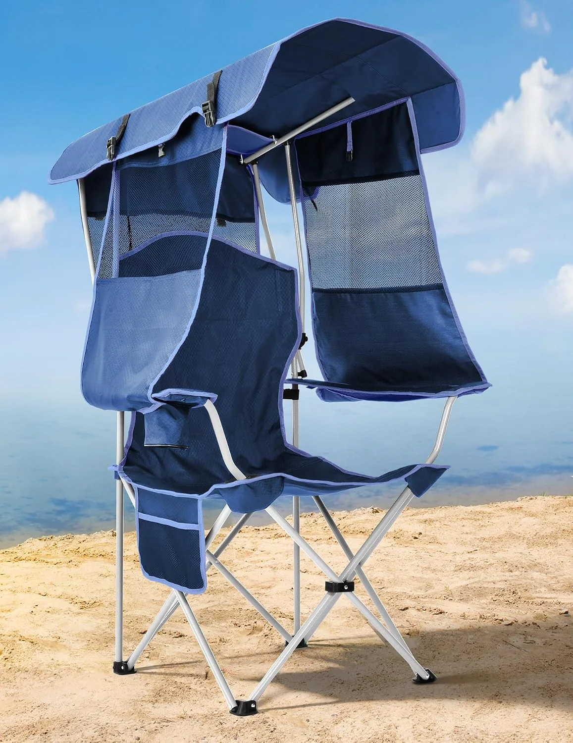 Docusvect Beach Chair with Canopy Shade, Folding Camping Chair with Canopy with Cup Holder, Support 330 LBS - Image 4