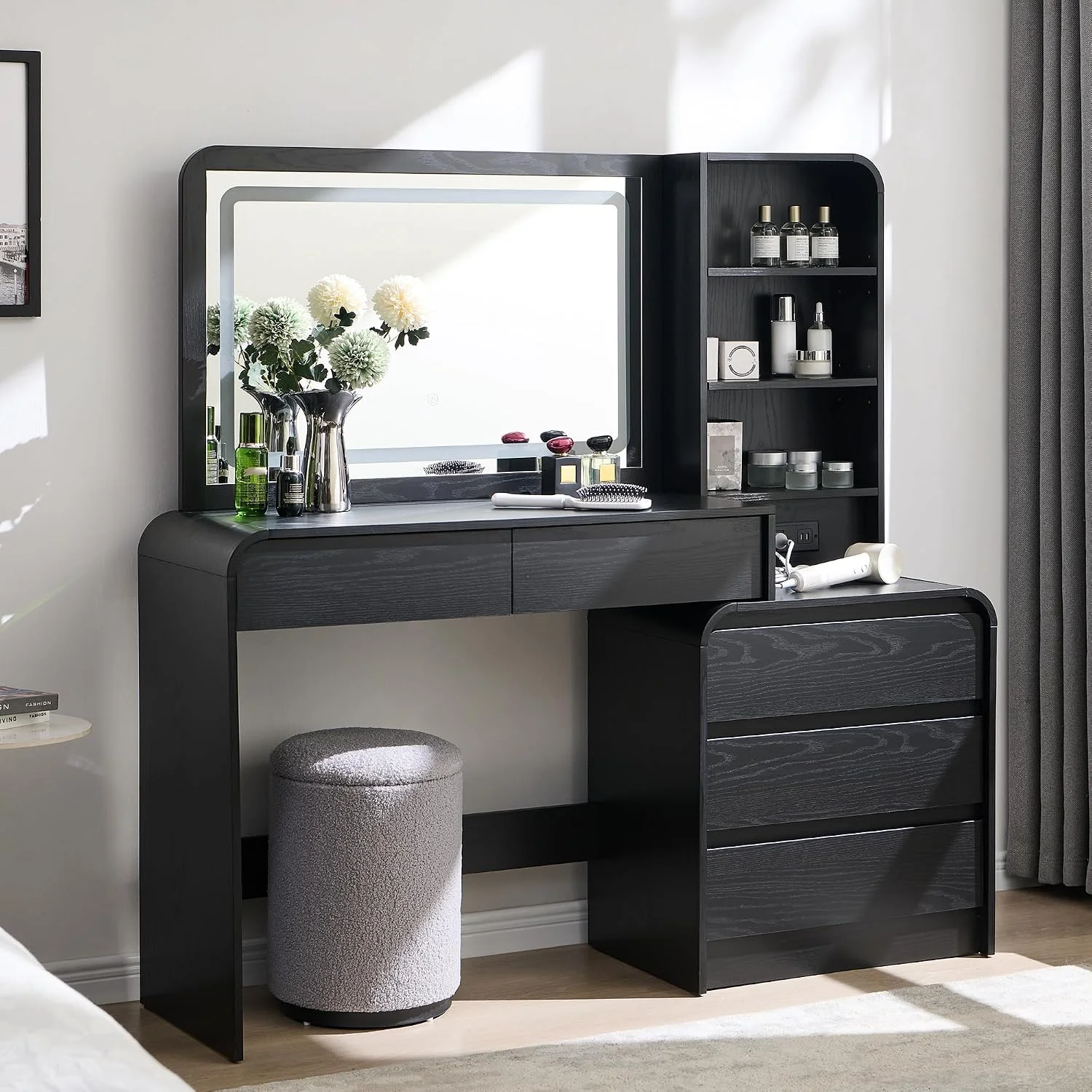 Aitjunz Vanity Desk with Mirror and Lights, 50” Modren Makeup Vanity with 35.43 Mirror and 5 Drawers - Image 4