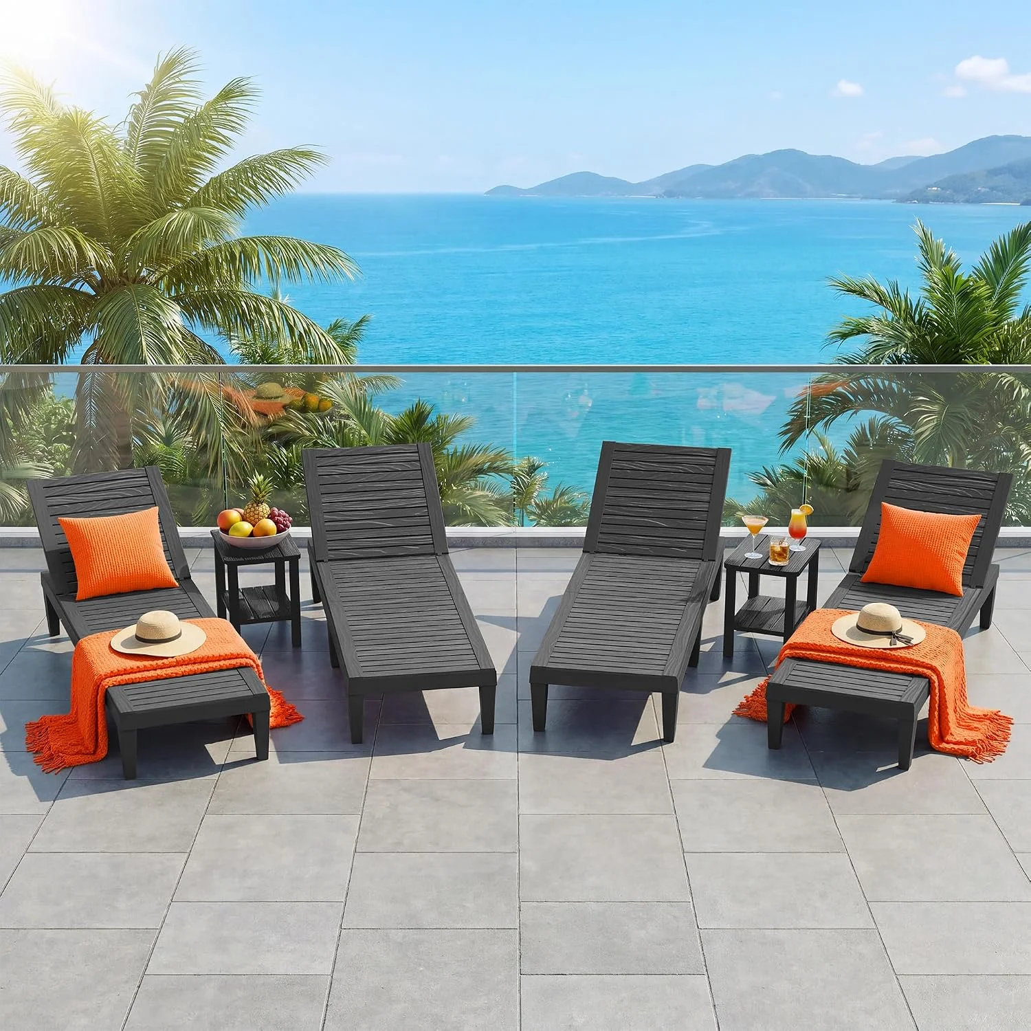 NBYSGO Outdoor Lounge Chairs Set of 2, 5-Position Adjustable Tanning Chairs with Wood Grain - Image 5