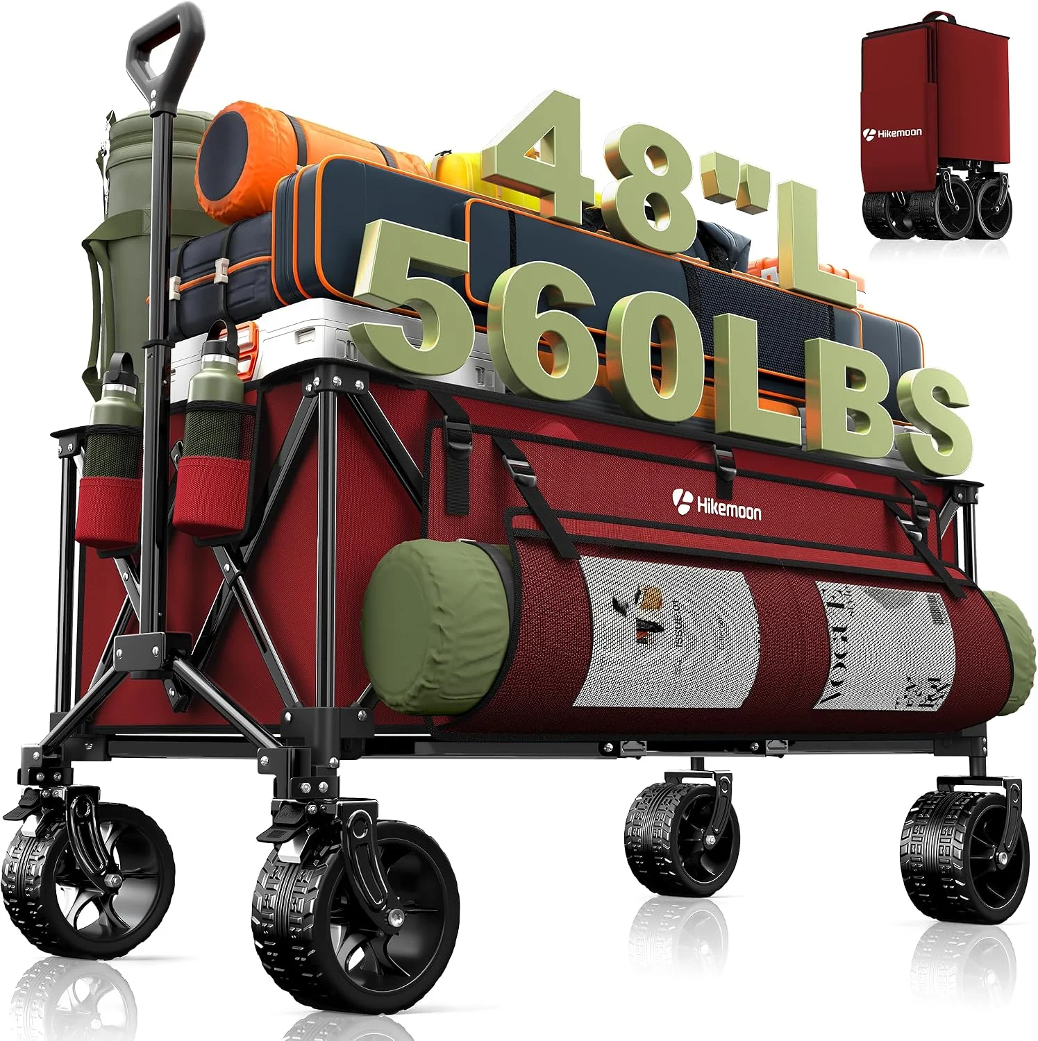 HIKEMOON 48'' Extra Large Collapsible Wagon with Big Wheels, 300L Black, 560LBS Heavy Duty - Image 5