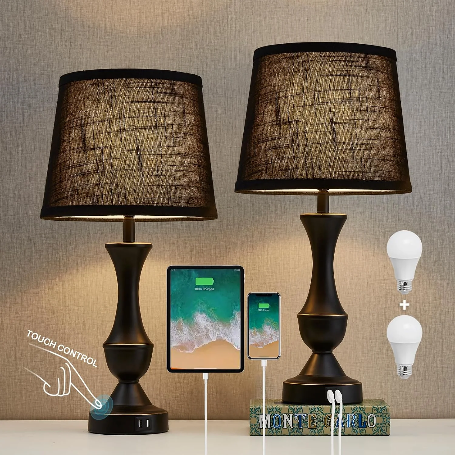Luvkczc Table Lamp Set of 2, 19 Farmhouse Vintage Bedside Lamps for Living Room & Bedroom - Image 13