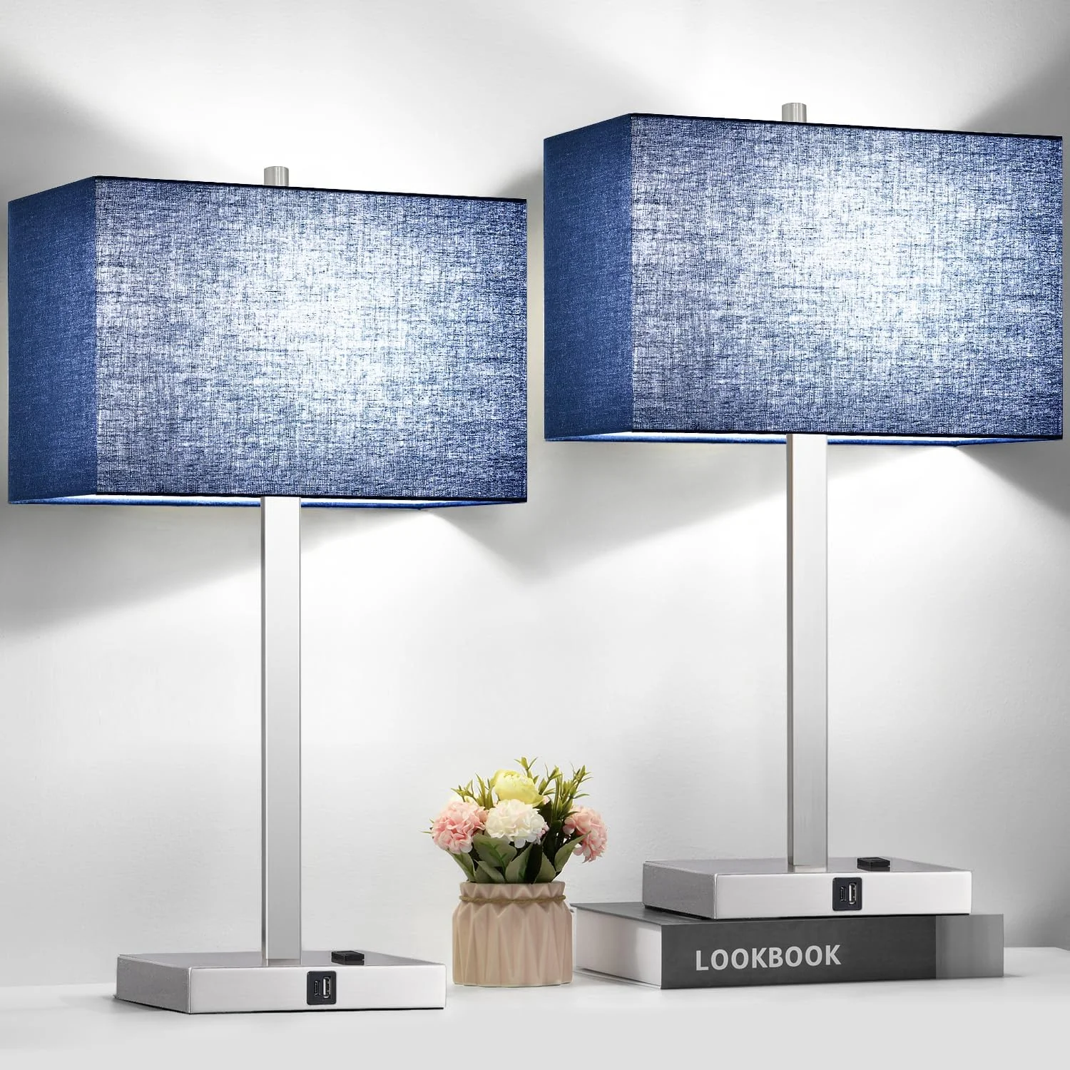 21 Touch Bedside lamps with 2 USB & AC Outlets, Dimmable, Bulb Included - Image 10