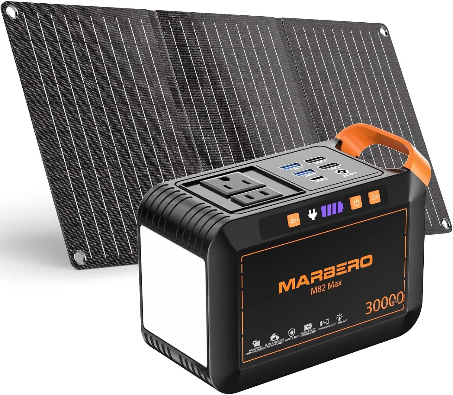 MARBERO Portable Power Station 88Wh Camping Lithium Battery Solar Generator Fast Charging with AC Outlet 120W Peak Power