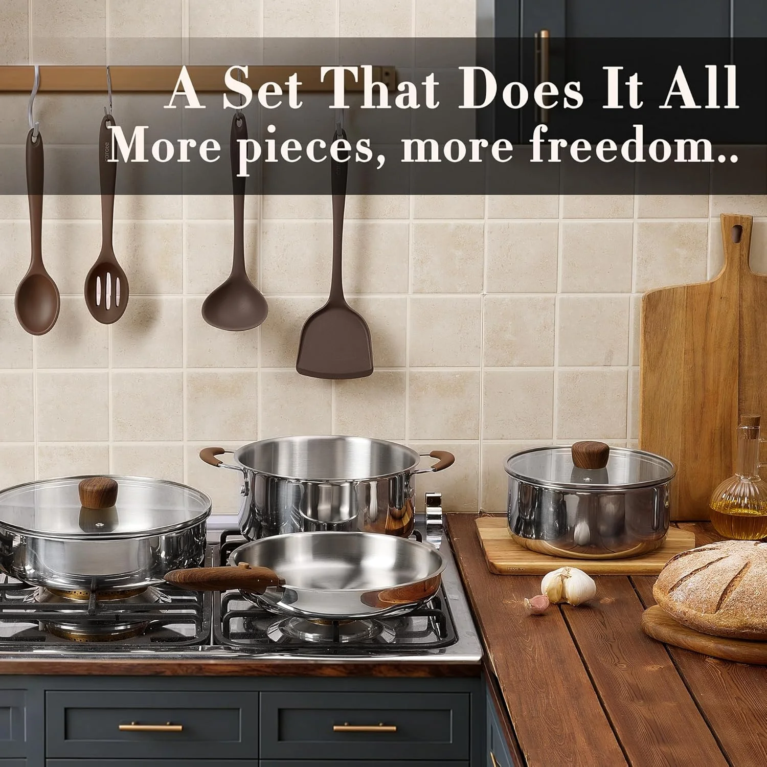 CAROTE 19pcs Stainless Steel Cookware Set with Detachable Handle, Pots and Pans Set - Image 7