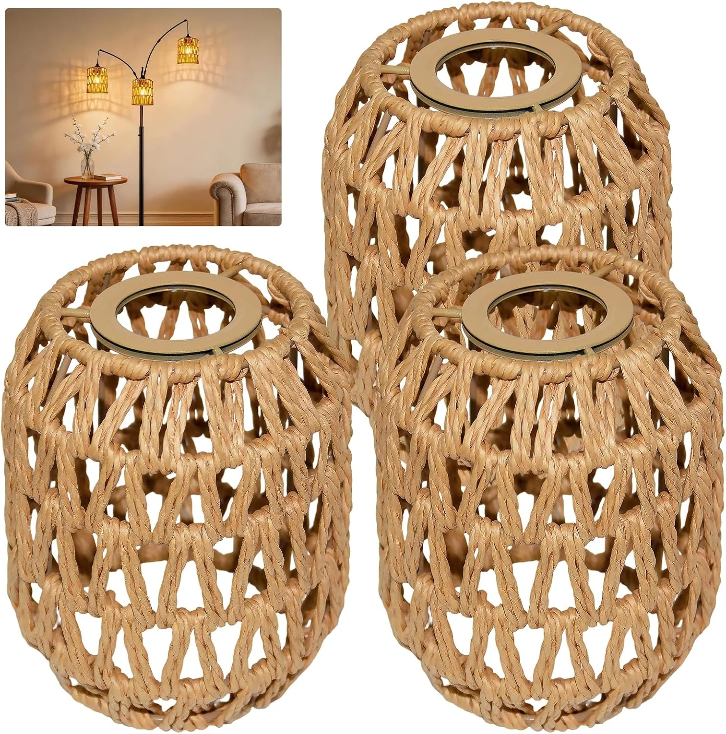 LUCORUSC Hanging Light Lamp Shades Boho Rattan Lamp Shades - Image 6