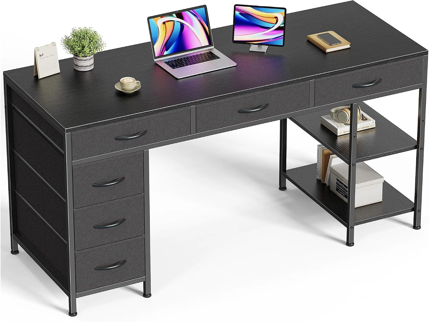 Huuger Computer Desk with 6 Drawers, Office Desk with Shelves, 47inch - Image 6