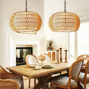 Alternative view of Tadpole Jump 5-Lights Boho Rattan Chandelier for Dining Room, 19 Farmhouse Chandelier Light Fixtures with Fabric Shade