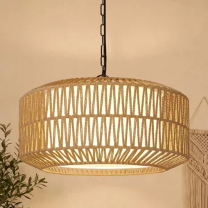 Alternative view of 9-52 Height Adjustable Farmhouse Chandelier Light Fixture, 5-Light Rattan Boho Chandeliers for Dining Room