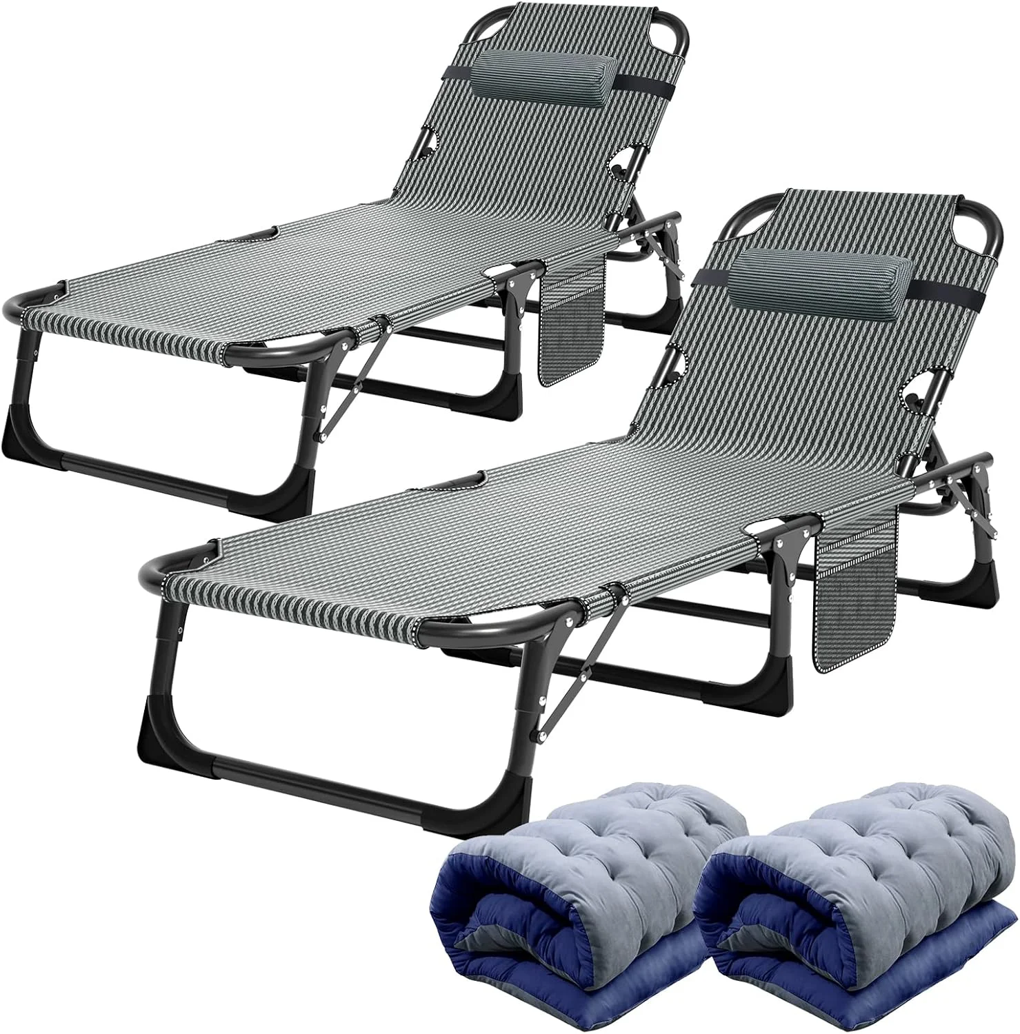 ABORON Heavy Duty Tanning Chair, Outdoor 5-Position Folding Chaise Lounge Chair with Pad, Portable Beach Lounge Chair - Image 15