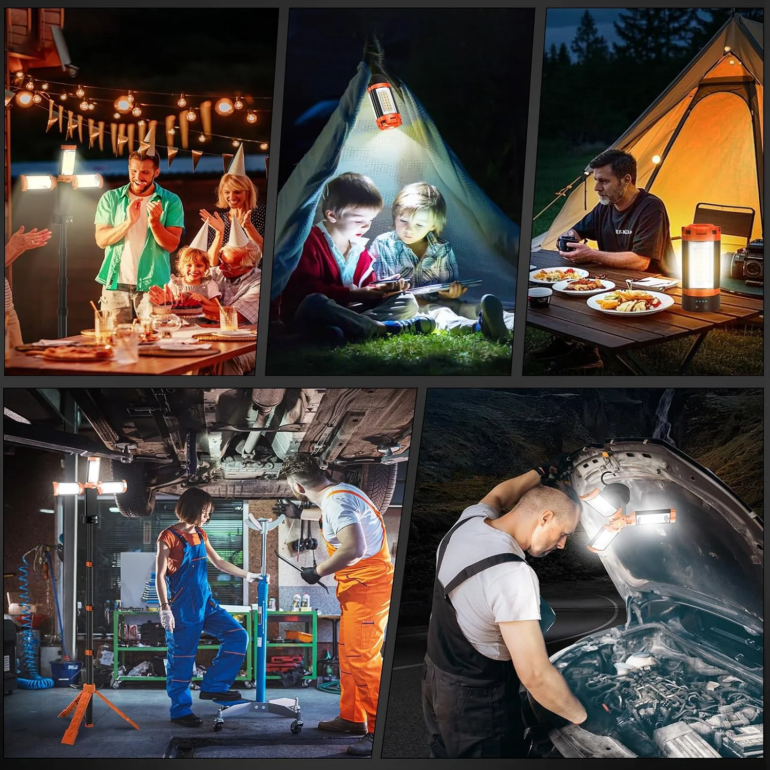 AKOFUN 12000mAh Camping Light with Stand, Rechargeable Work Light, 10000 Lumen Dimmable Cordless Work Light with 3 LED - Image 7