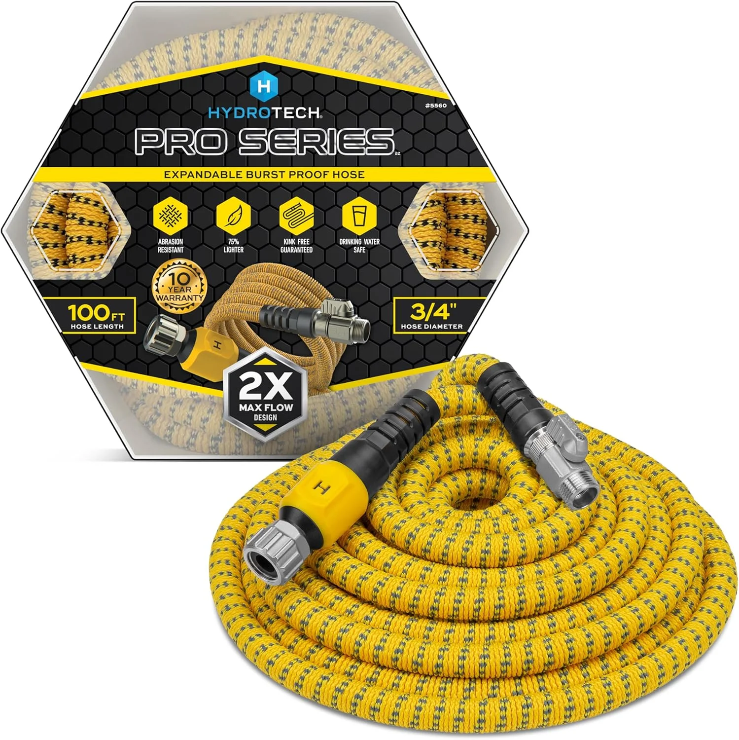 HydroTech Pro Series 100 ft Max Flow Garden Hose, 3/4 in Diameter, Patented Force Control Technology delivers 2x max - Image 3
