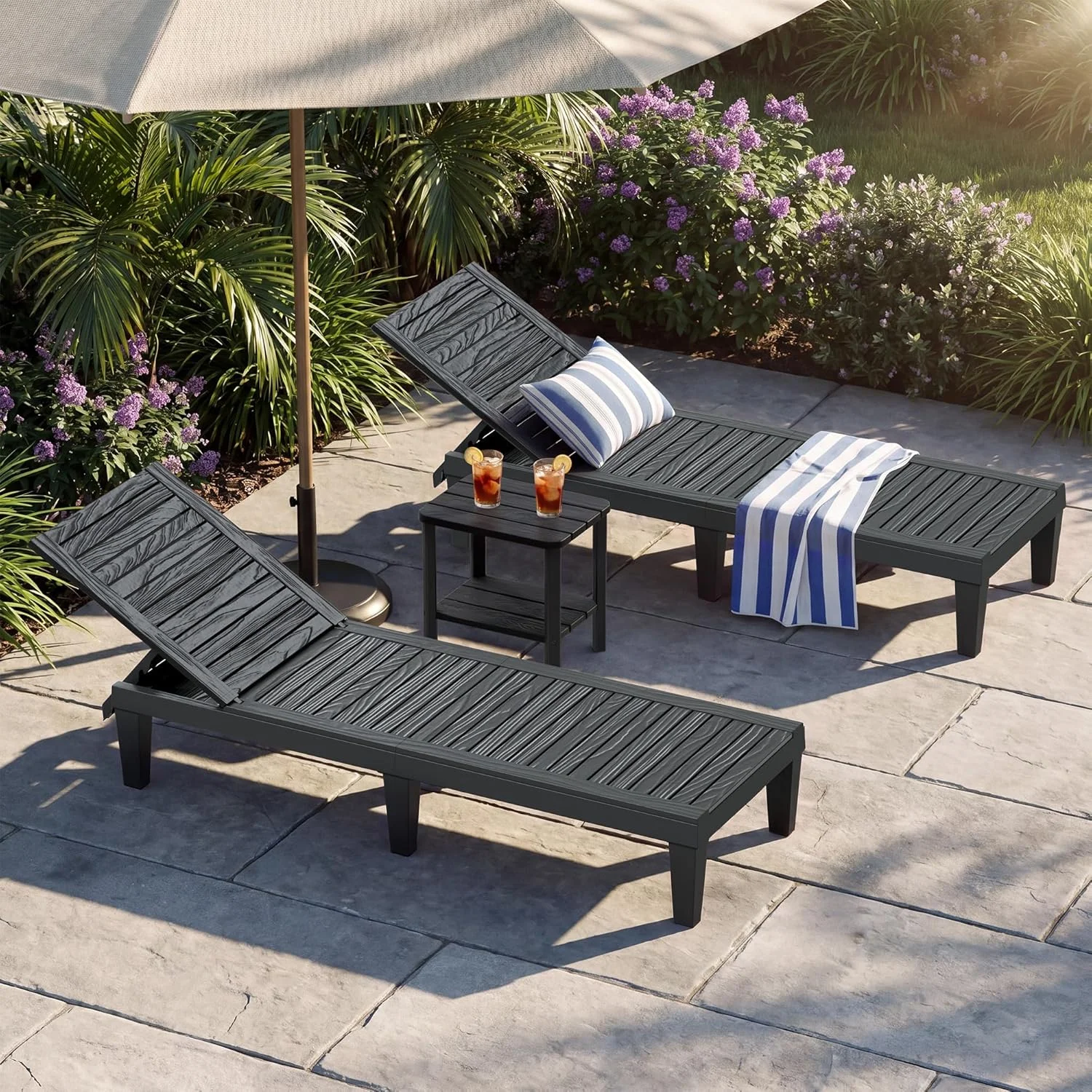 Lounge Chair, Pool Lounge Chairs Set of 2, Waterproof Sun Loungers Chair, 5-Positions Adjustable Outdoor Lounge Chairs - Image 5