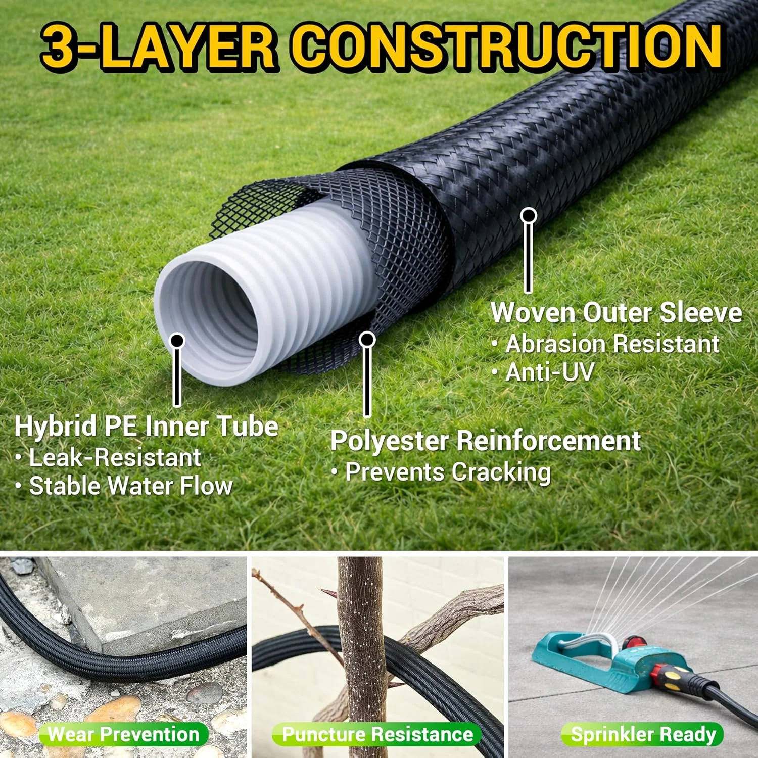 TheFitLife Garden Hose 100 ft, Heavy Duty 100ft Non-Expandable Long Water Hose, 1/2 id x 100 Feet - Image 3