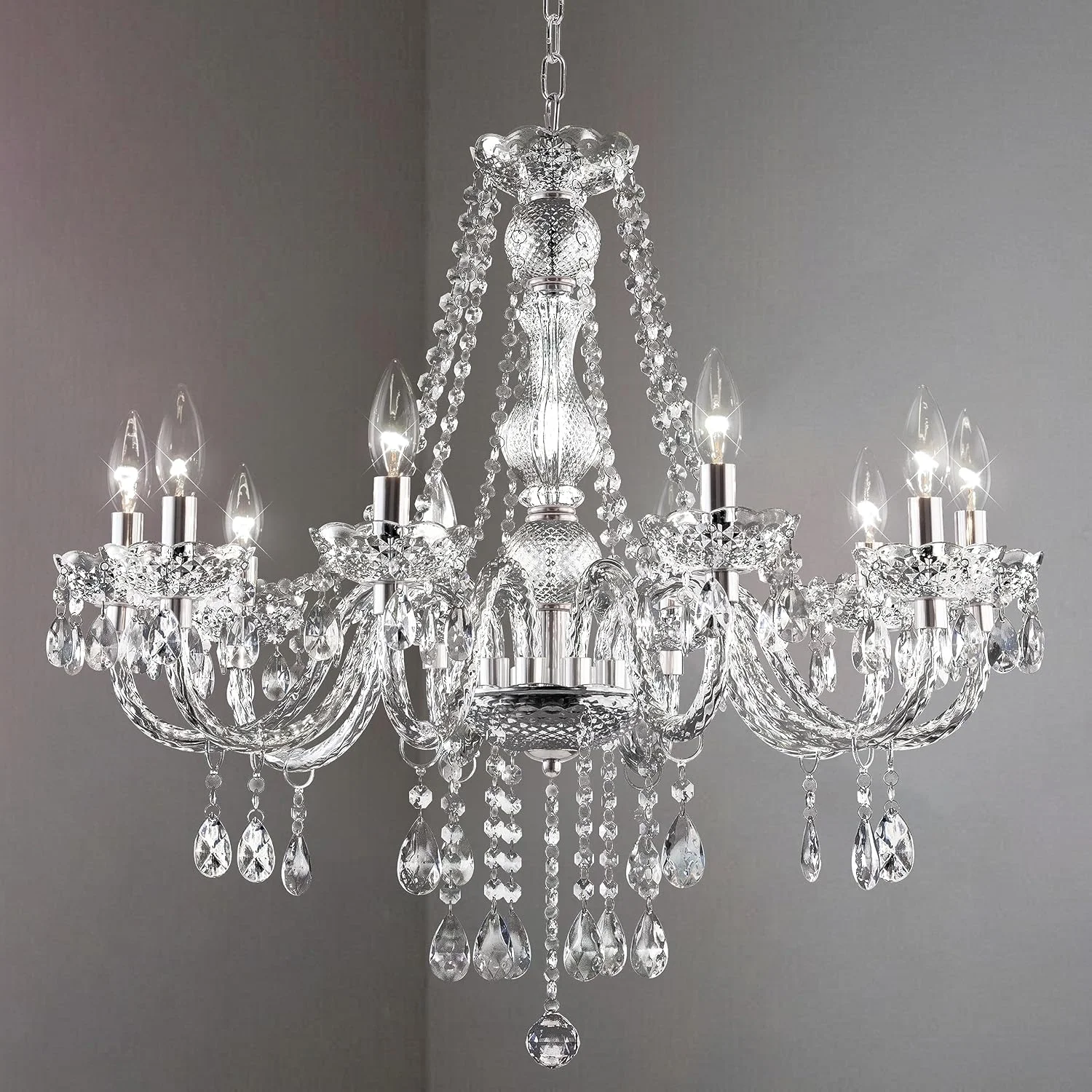 Acrylic Crystal Clear Chandelier 5-Light Pendant Ceiling Lighting Fixture | Modern Acrylic Crystals & Beads - Image 4