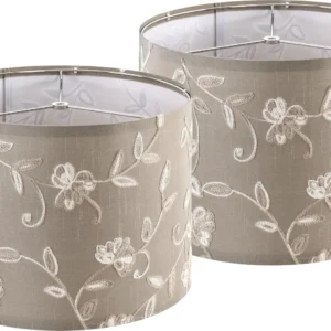 Alternative view of Creme Fabric Drum Lamp Shade with Embroidered Leaf Trim 13 Top x 13 Bottom x 10 High (Spider) Set of 2 Medium Lamp