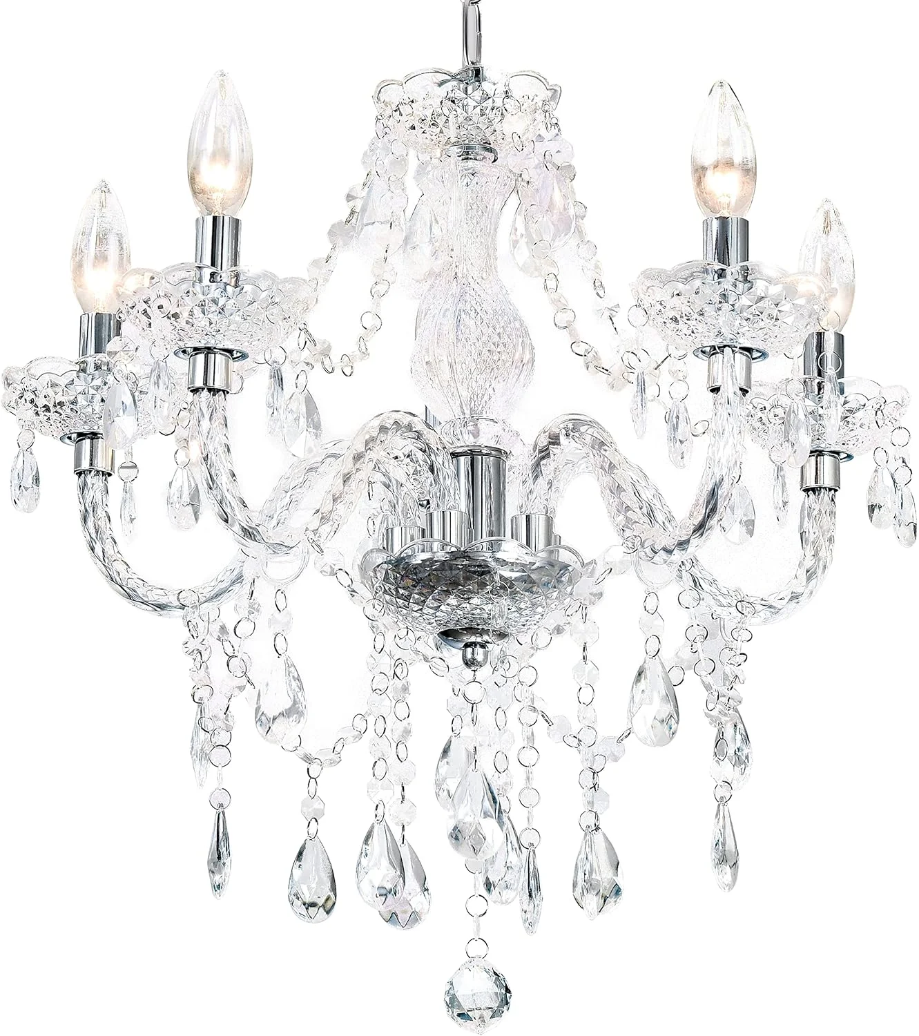 Acrylic Crystal Clear Chandelier 5-Light Pendant Ceiling Lighting Fixture | Modern Acrylic Crystals & Beads - Image 6