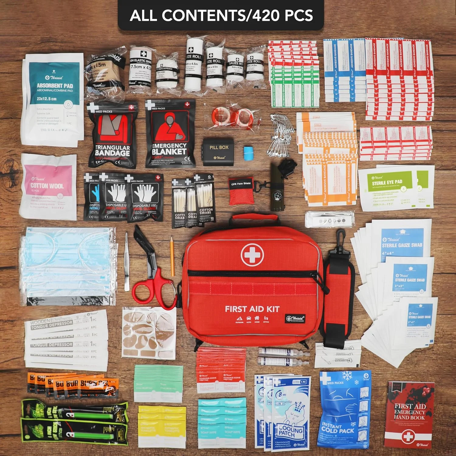 430 Piece First Aid Kit, Well-Organized Premium Waterproof Compact Trauma Medical Kits for Any Emergencies - Image 5