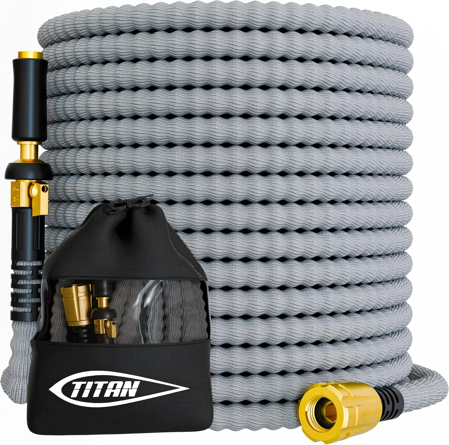 TITAN Flexible Garden Hose 100FT, Ultra Lightweight, Heavy Duty Water Hose with Brass Fittings & Jet Nozzle - Image 3