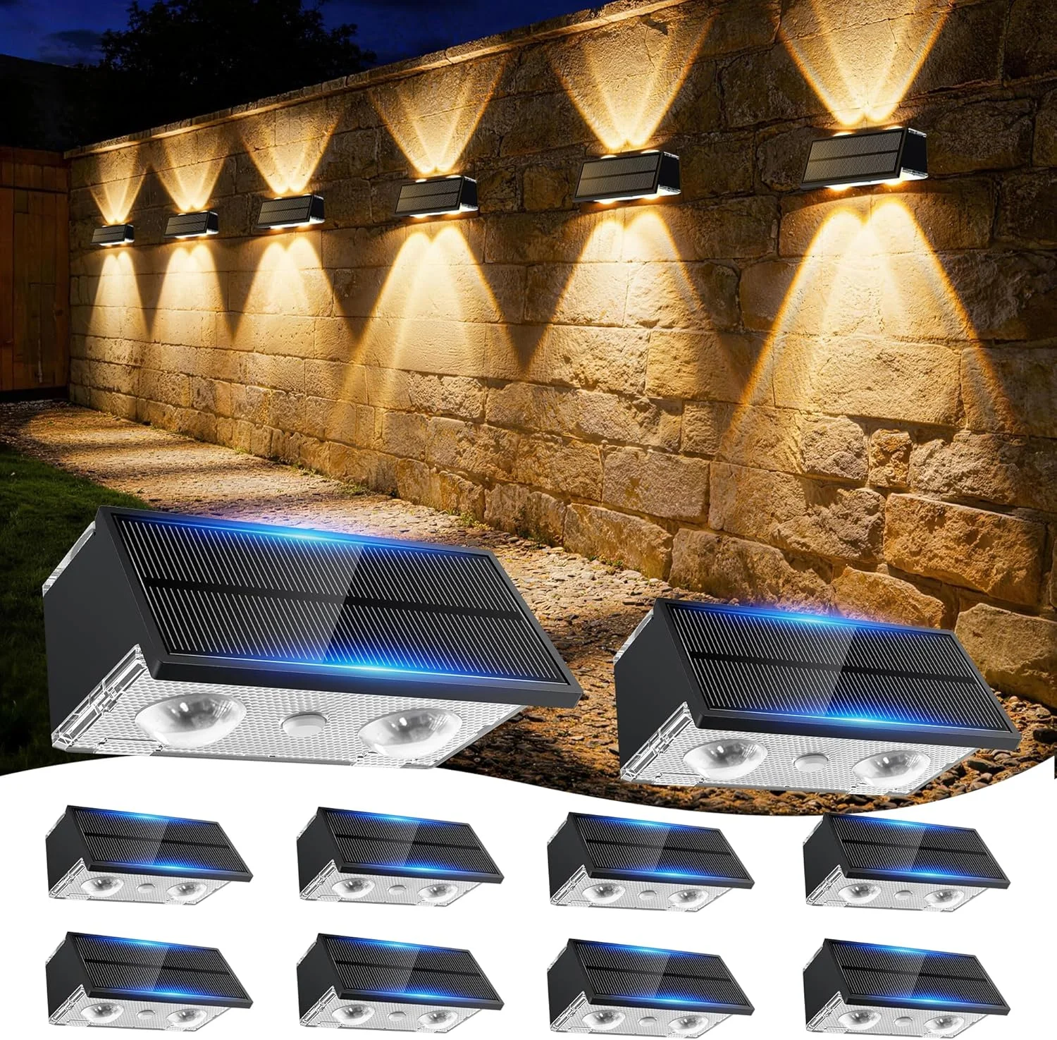 Toeuie Solar Fence Lights Outdoor, 10 Pack 100LM Fence Lights Solar Powered Waterproof, 9 Color Modes - Image 3