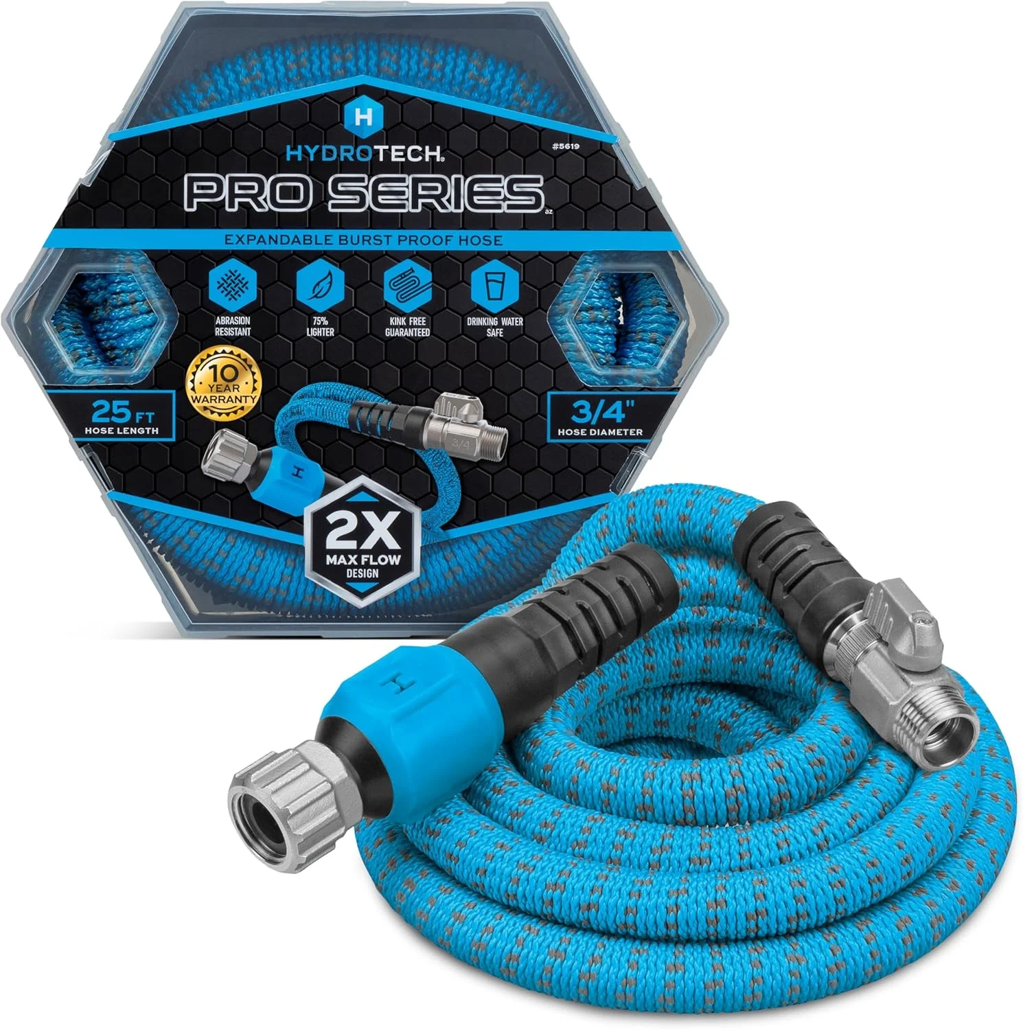 HydroTech Pro Series 100 ft Max Flow Garden Hose, 3/4 in Diameter, Patented Force Control Technology delivers 2x max - Image 2