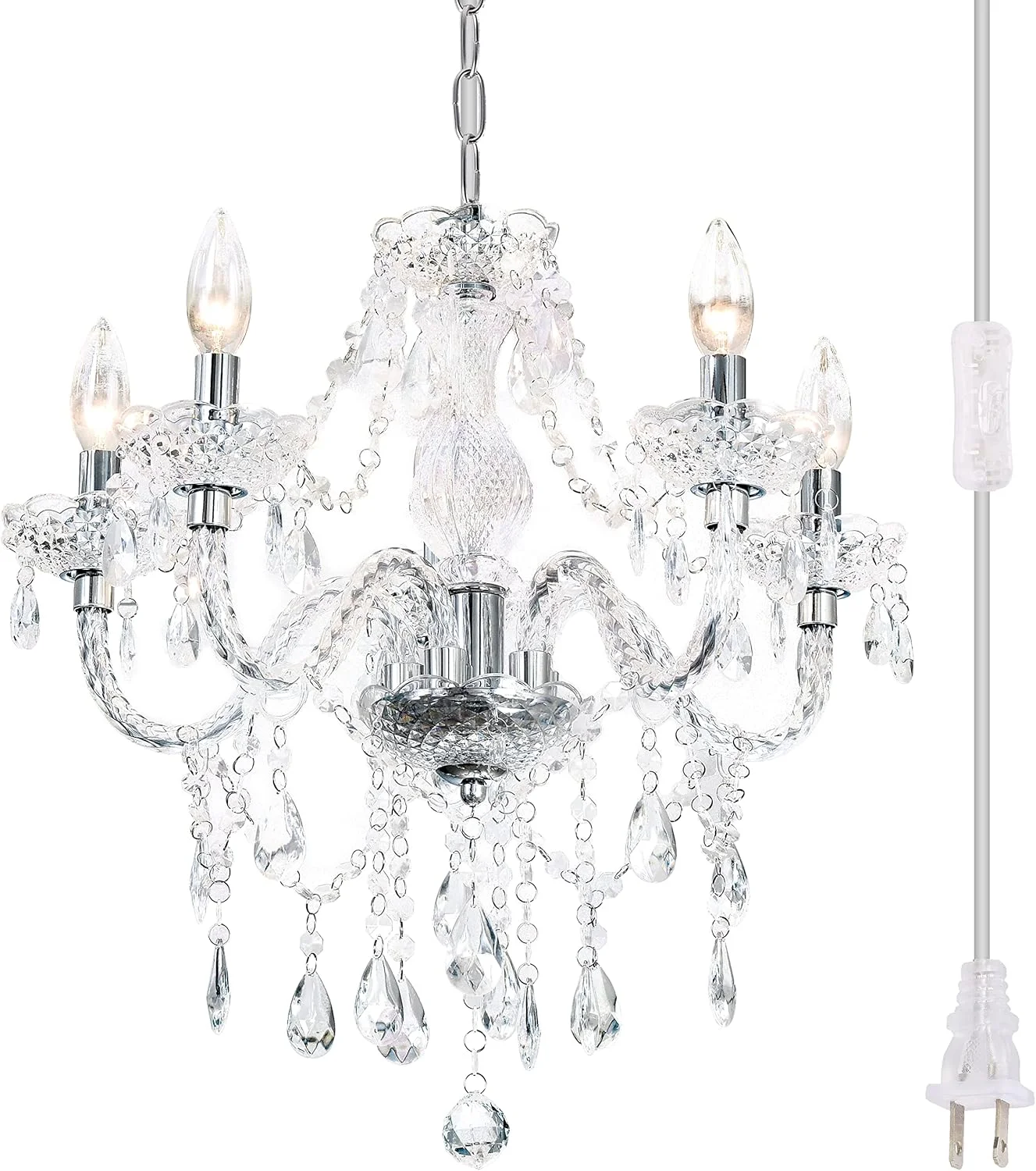 Acrylic Crystal Clear Chandelier 5-Light Pendant Ceiling Lighting Fixture | Modern Acrylic Crystals & Beads - Image 5