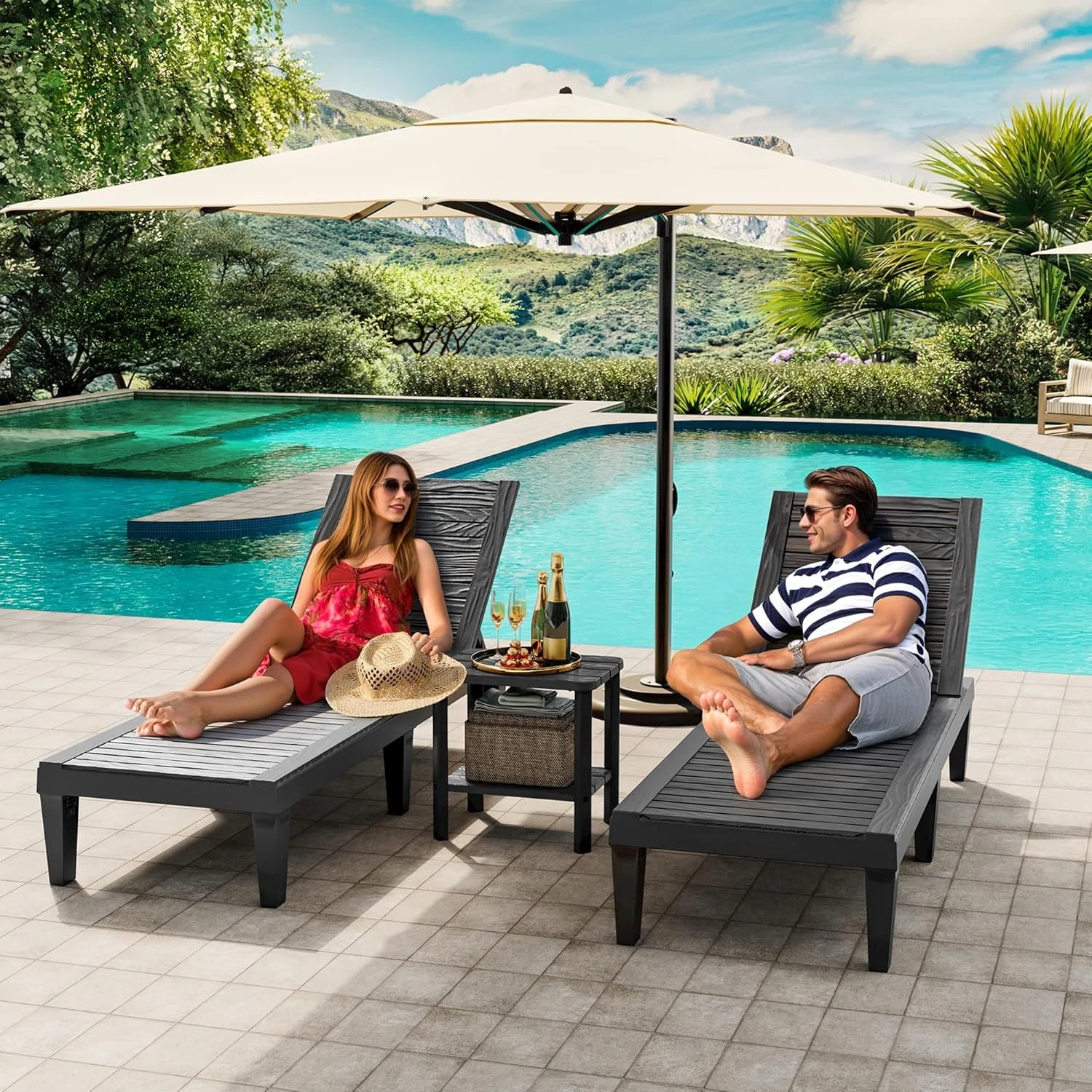 NBYSGO Outdoor Lounge Chairs Set of 2, 5-Position Adjustable Tanning Chairs with Wood Grain - Image 6