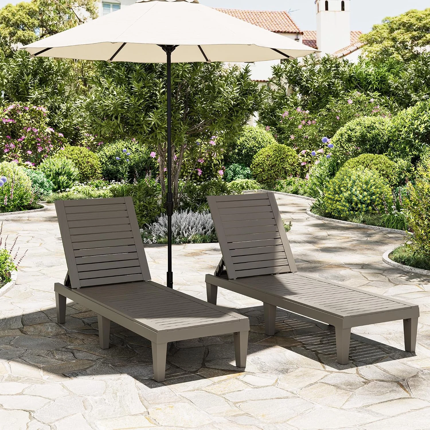 NBYSGO Outdoor Lounge Chairs Set of 2, 5-Position Adjustable Tanning Chairs with Wood Grain - Image 9