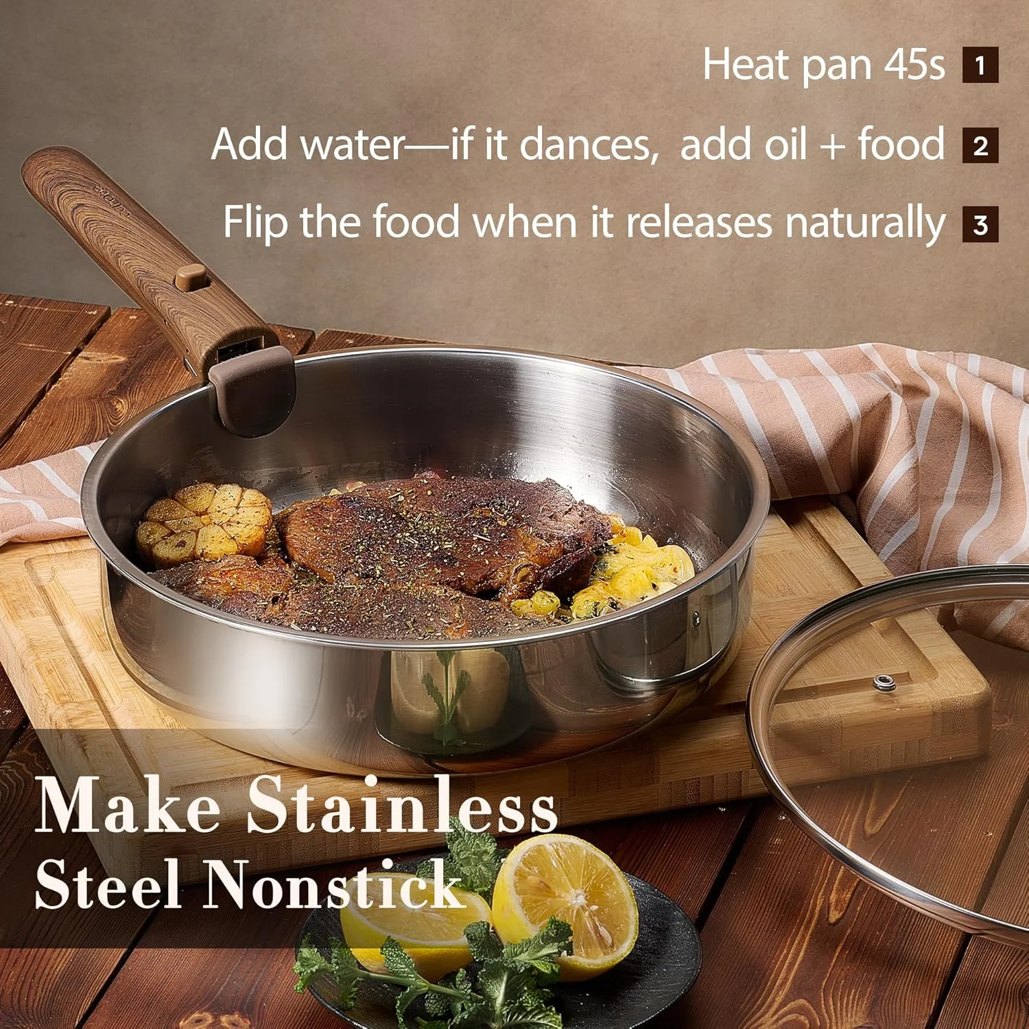 CAROTE 19pcs Stainless Steel Cookware Set with Detachable Handle, Pots and Pans Set - Image 4